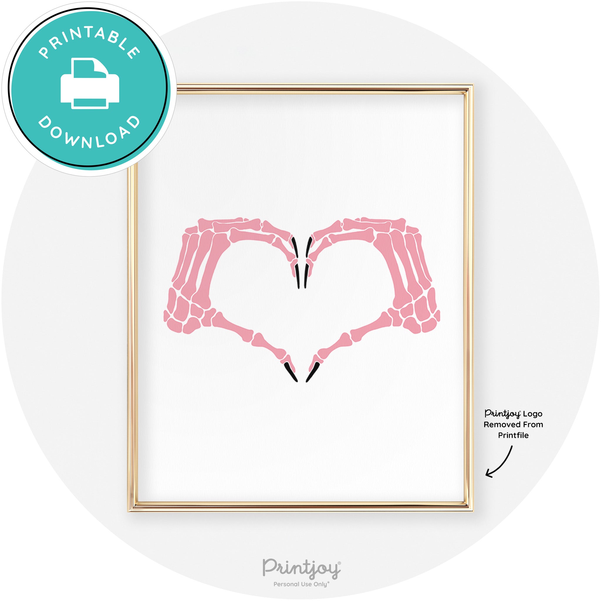 Skeleton Heart Hands Fun Cute Chic Halloween Wall Art Free Printable - Printjoy