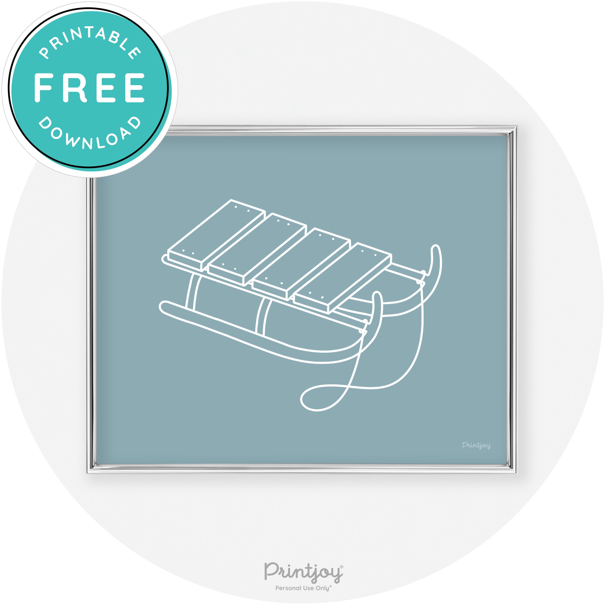 Sled Line Art Cute Simple Winter Chic Wall Art Decor Free Printable - Printjoy