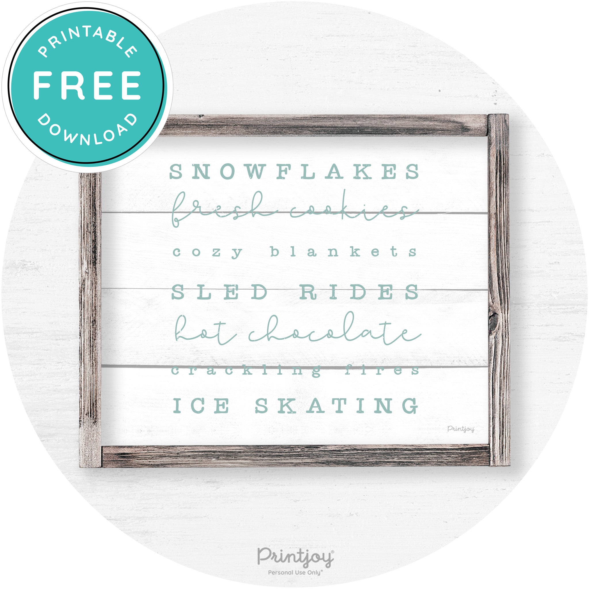 Winter Favorite Things Rustic Farmhouse Wall Art Decor Free Printable - Printjoy