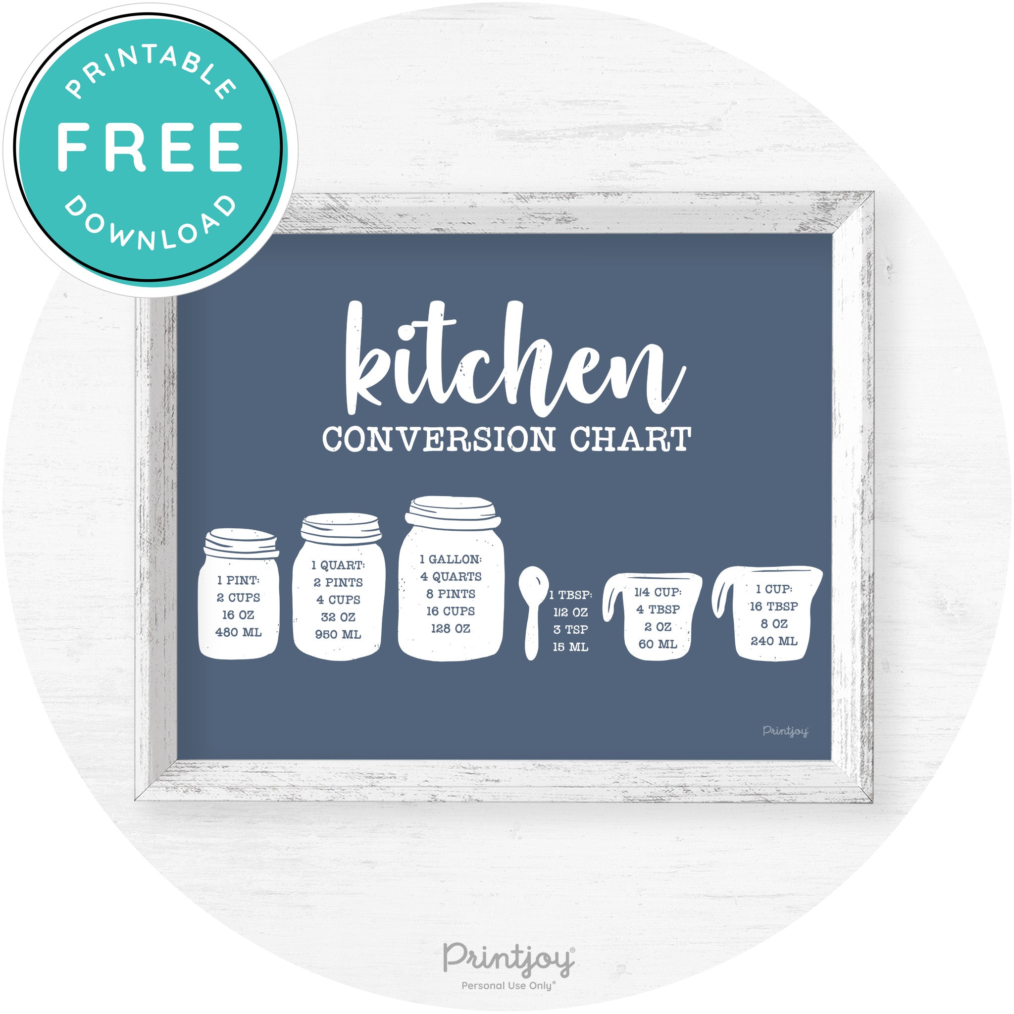 Measuring Cups Kitchen Conversion Chart Farmhouse Art Free Printable