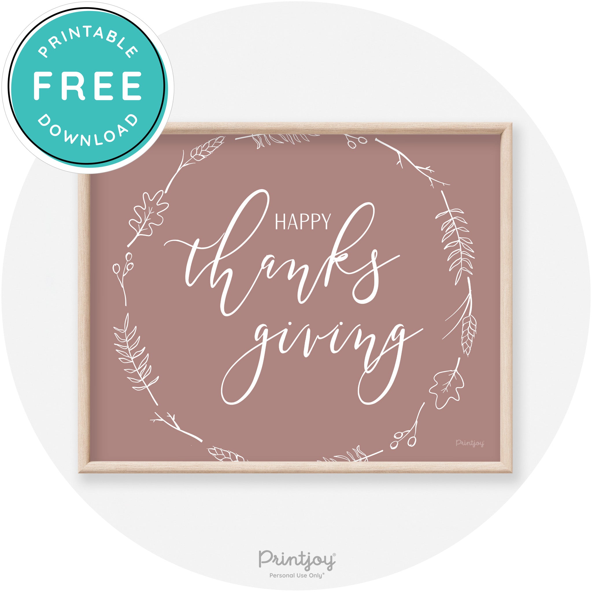 Happy Thanksgiving Wreath Transitional Wall Art Decor Free Printable - Printjoy
