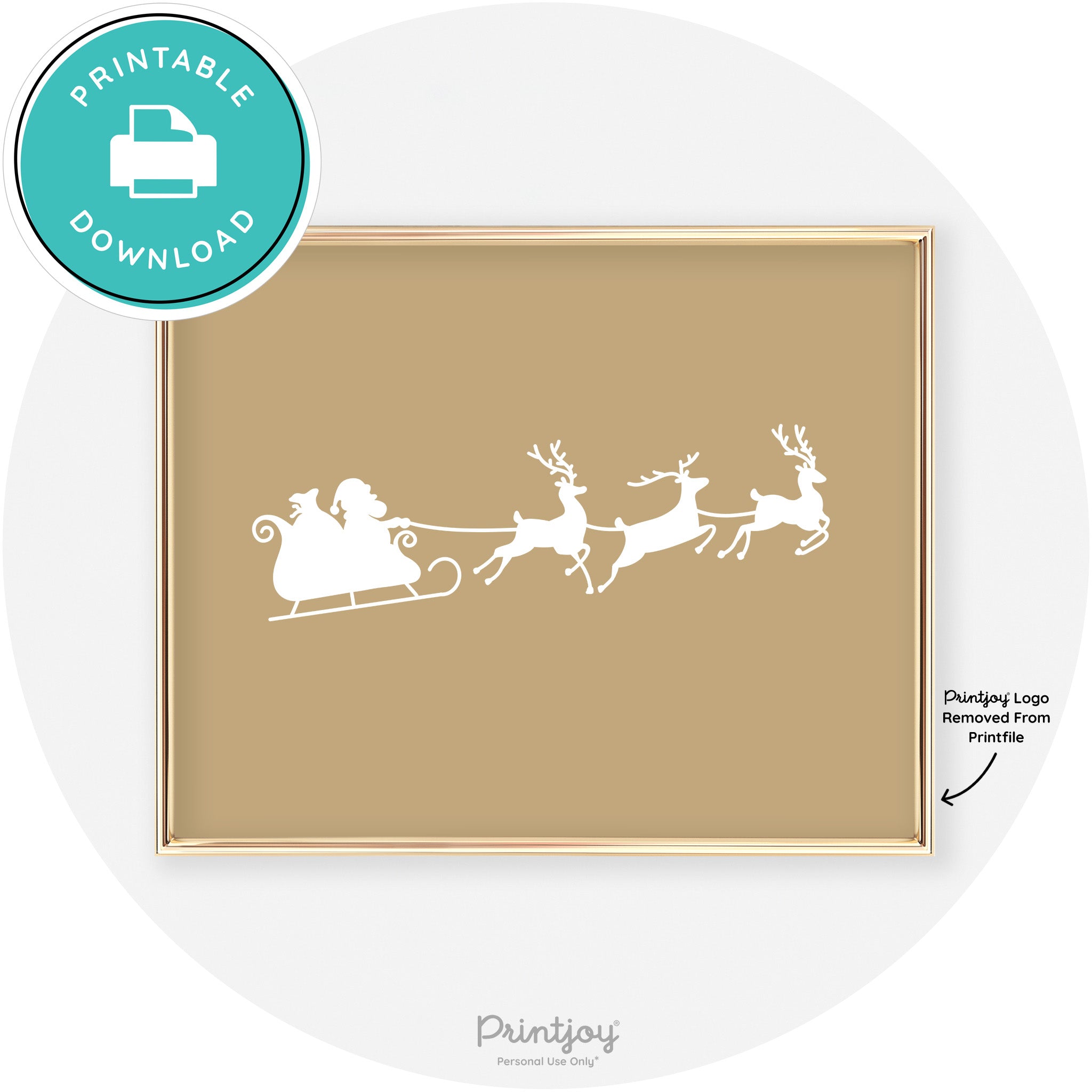 Santa Sleigh Reindeer Silhouette Cute Chic Wall Art Free Printable - Printjoy