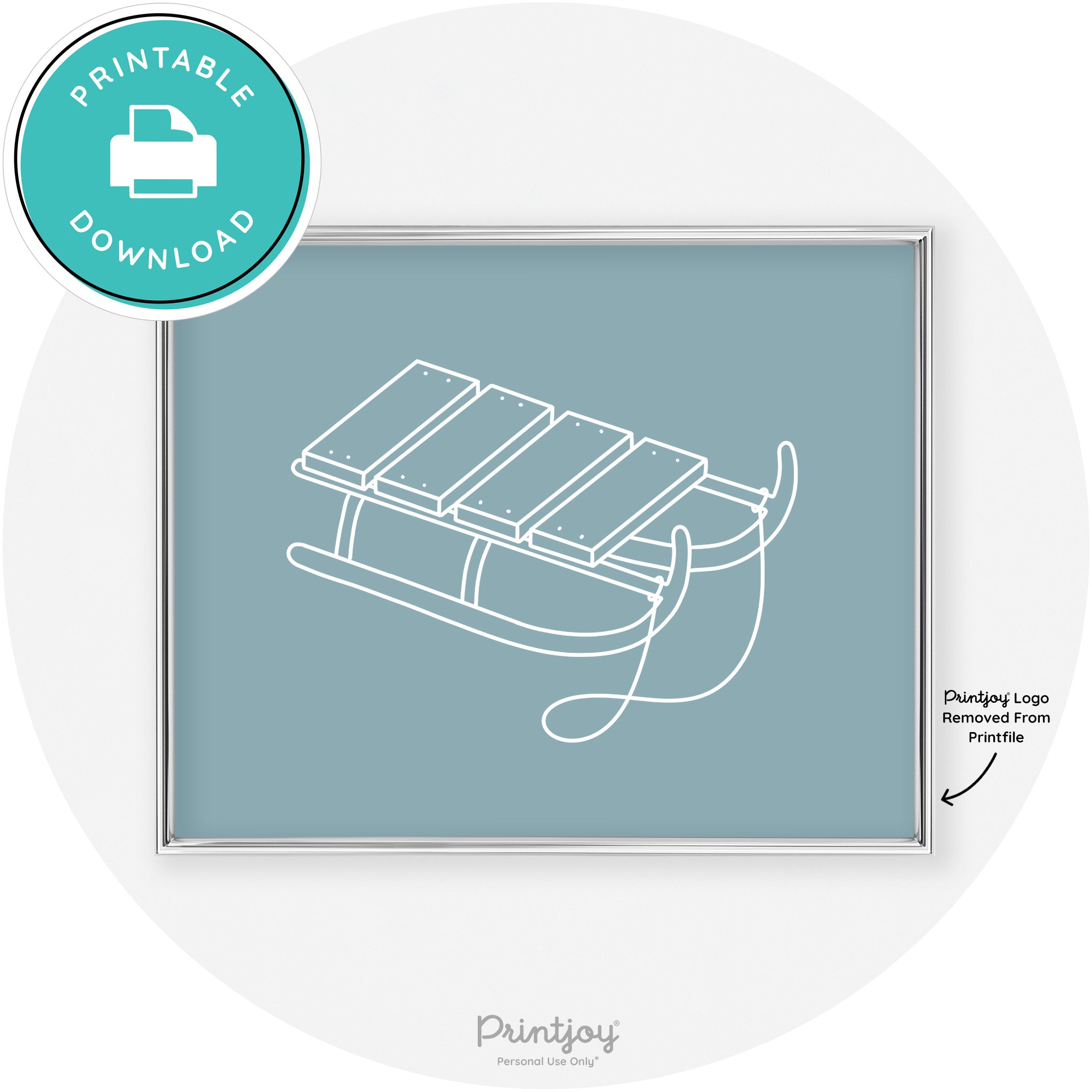 Sled Line Art Cute Simple Winter Chic Wall Art Decor Free Printable - Printjoy