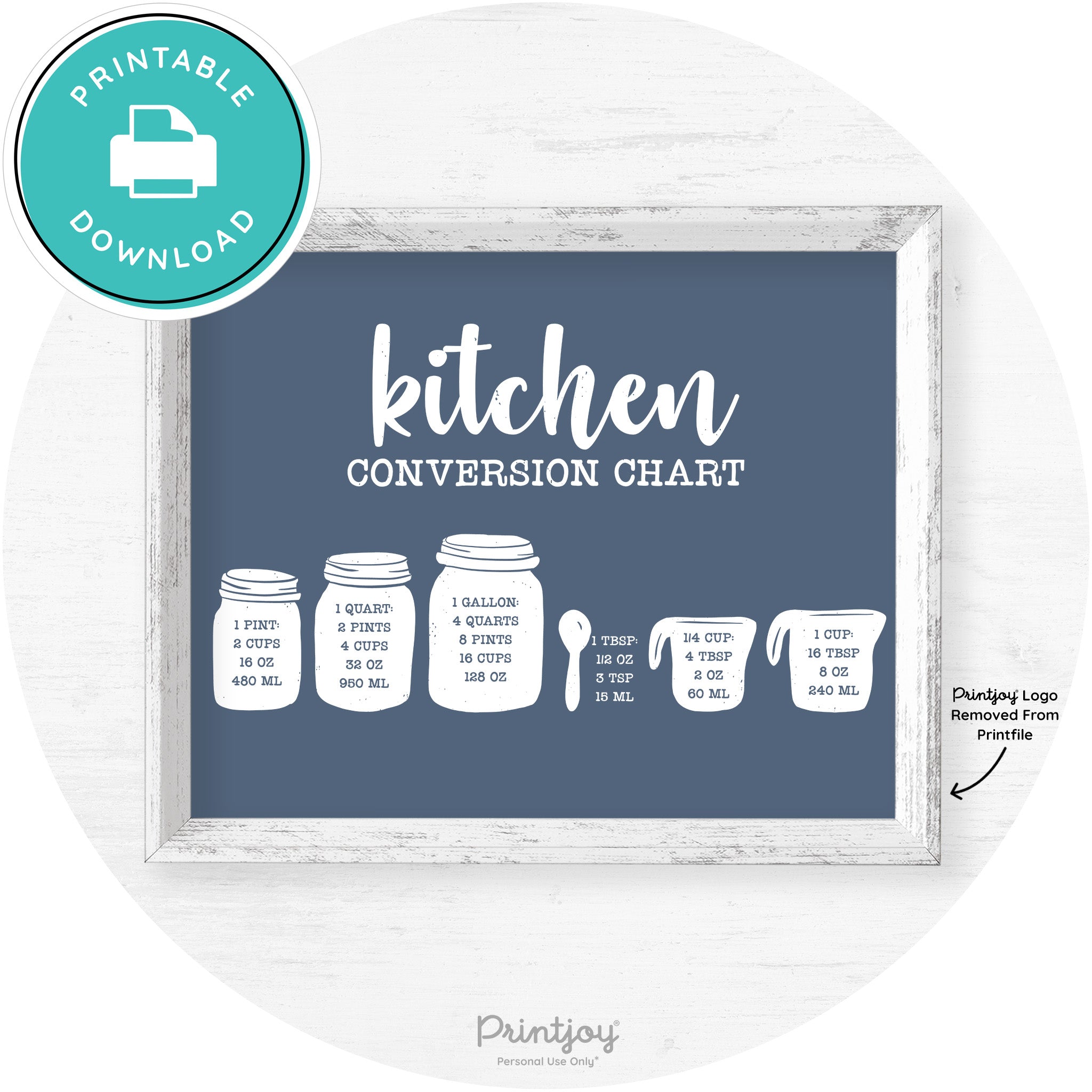Measuring Cups Kitchen Conversion Chart Farmhouse Art Free Printable