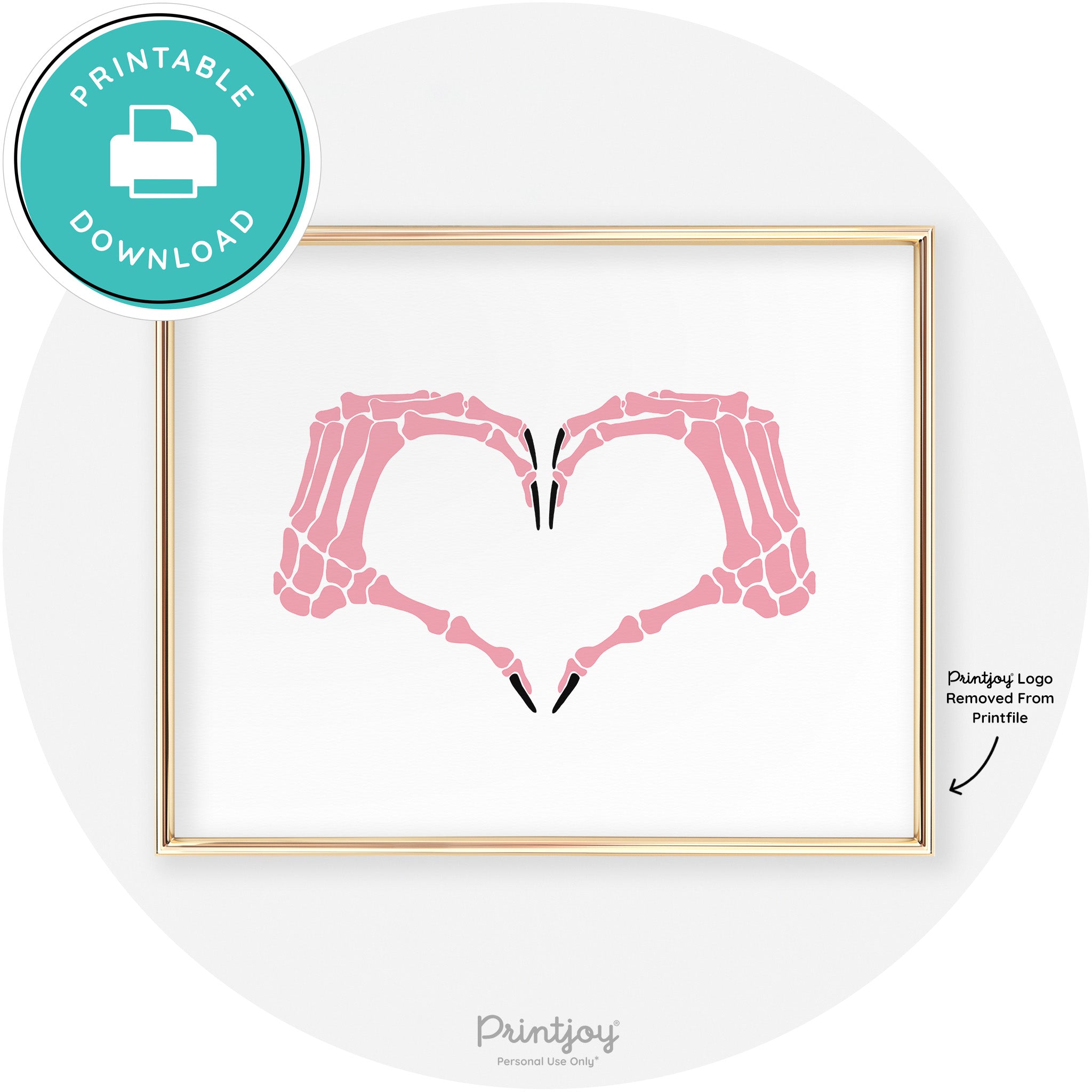 Skeleton Heart Hands Fun Cute Chic Halloween Wall Art Free Printable - Printjoy
