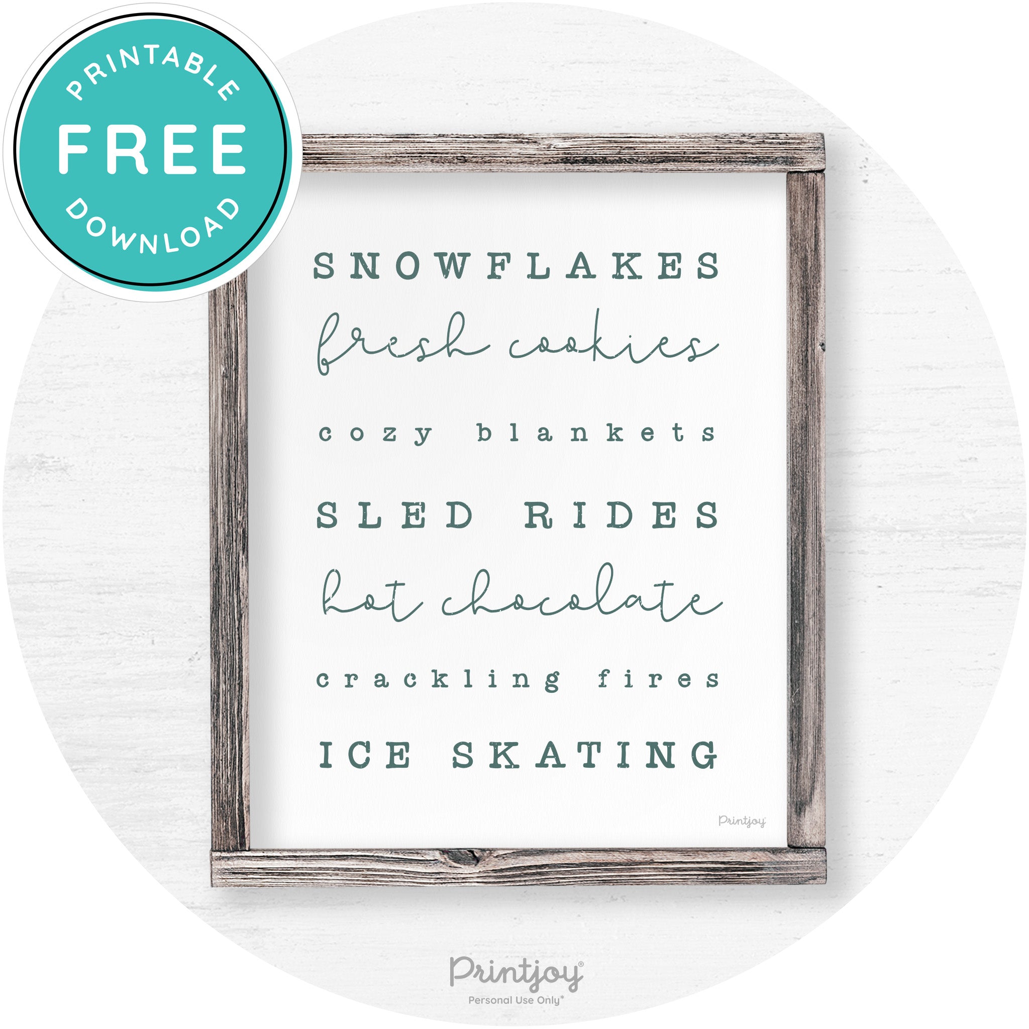 Winter Favorite Things Rustic Farmhouse Wall Art Decor Free Printable - Printjoy