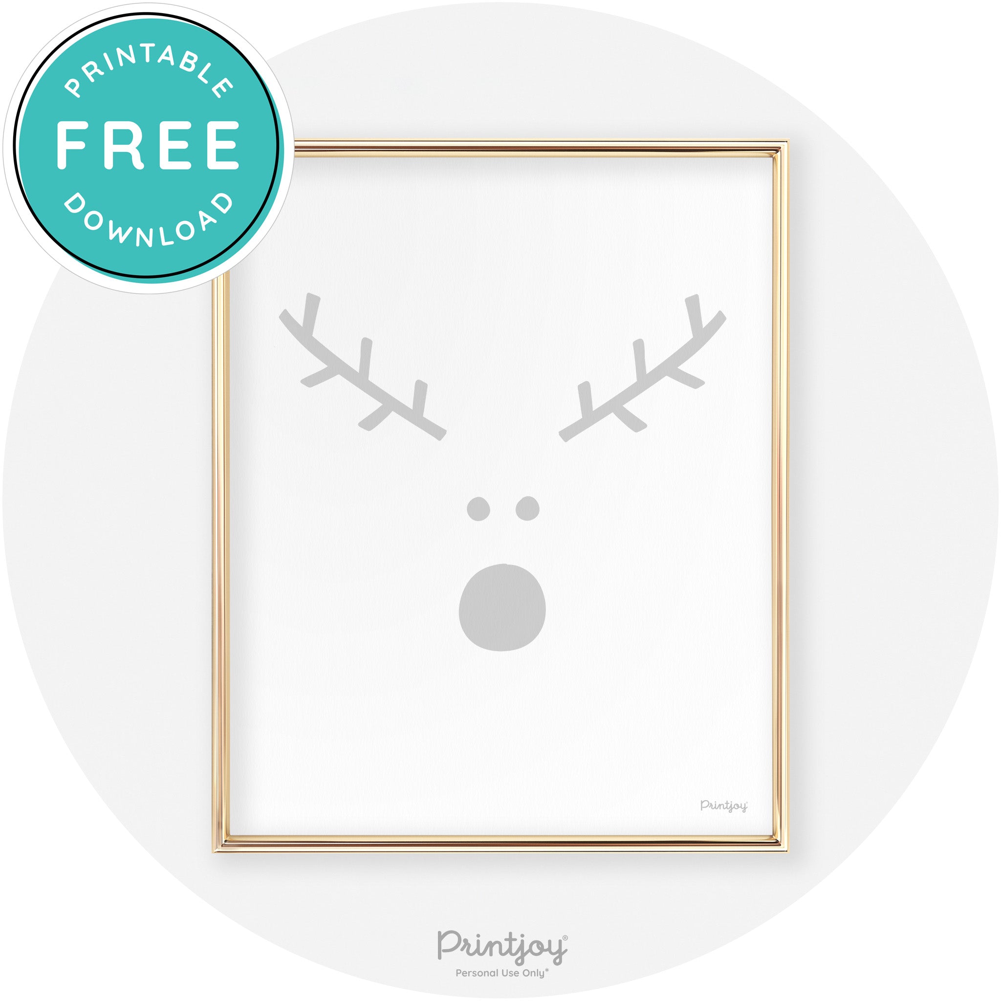 Simple Rudolph Reindeer Face Cute Chic Wall Art Free Printable - Printjoy