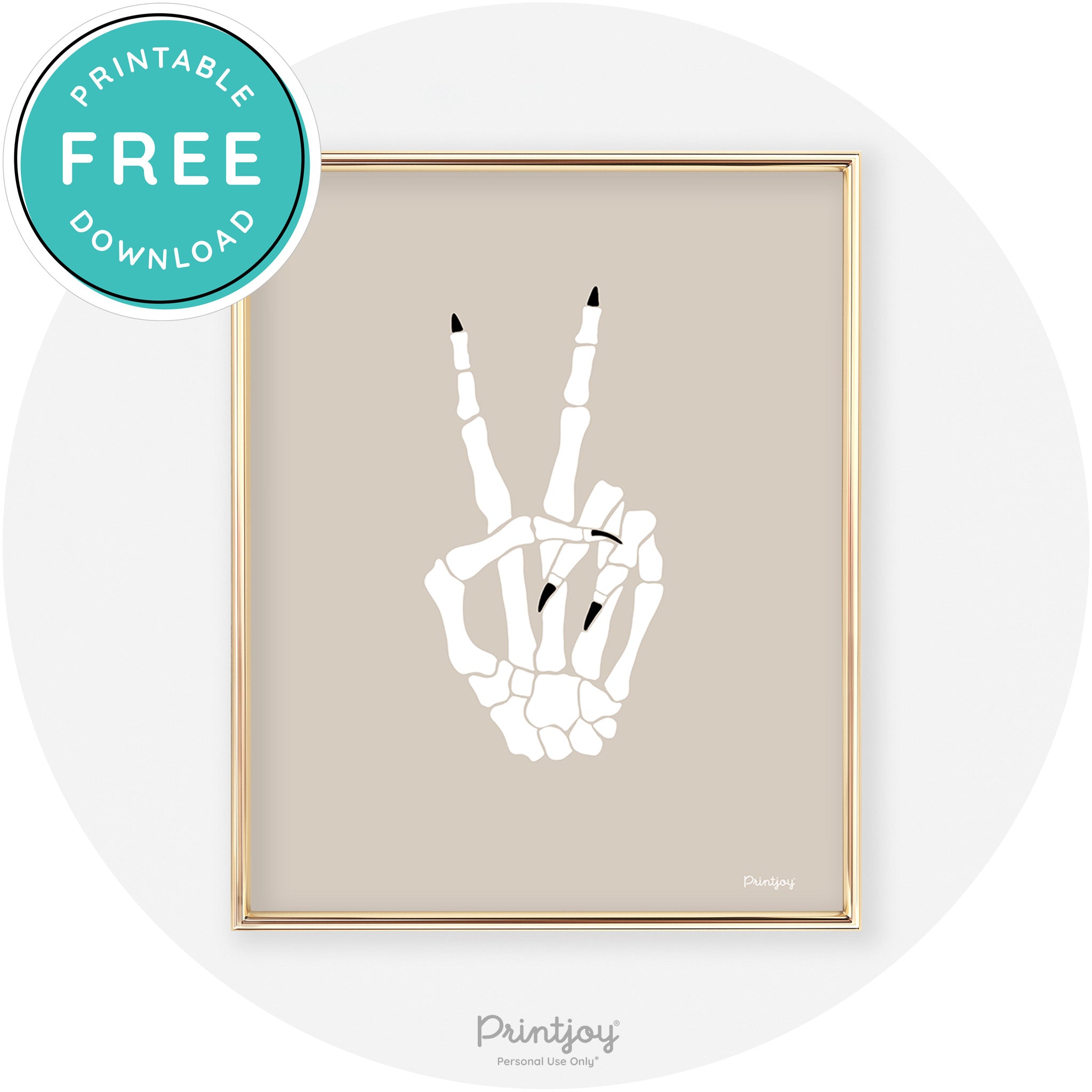 Skeleton Peace Hand Fun Cute Chic Halloween Wall Art Free Printable - Printjoy