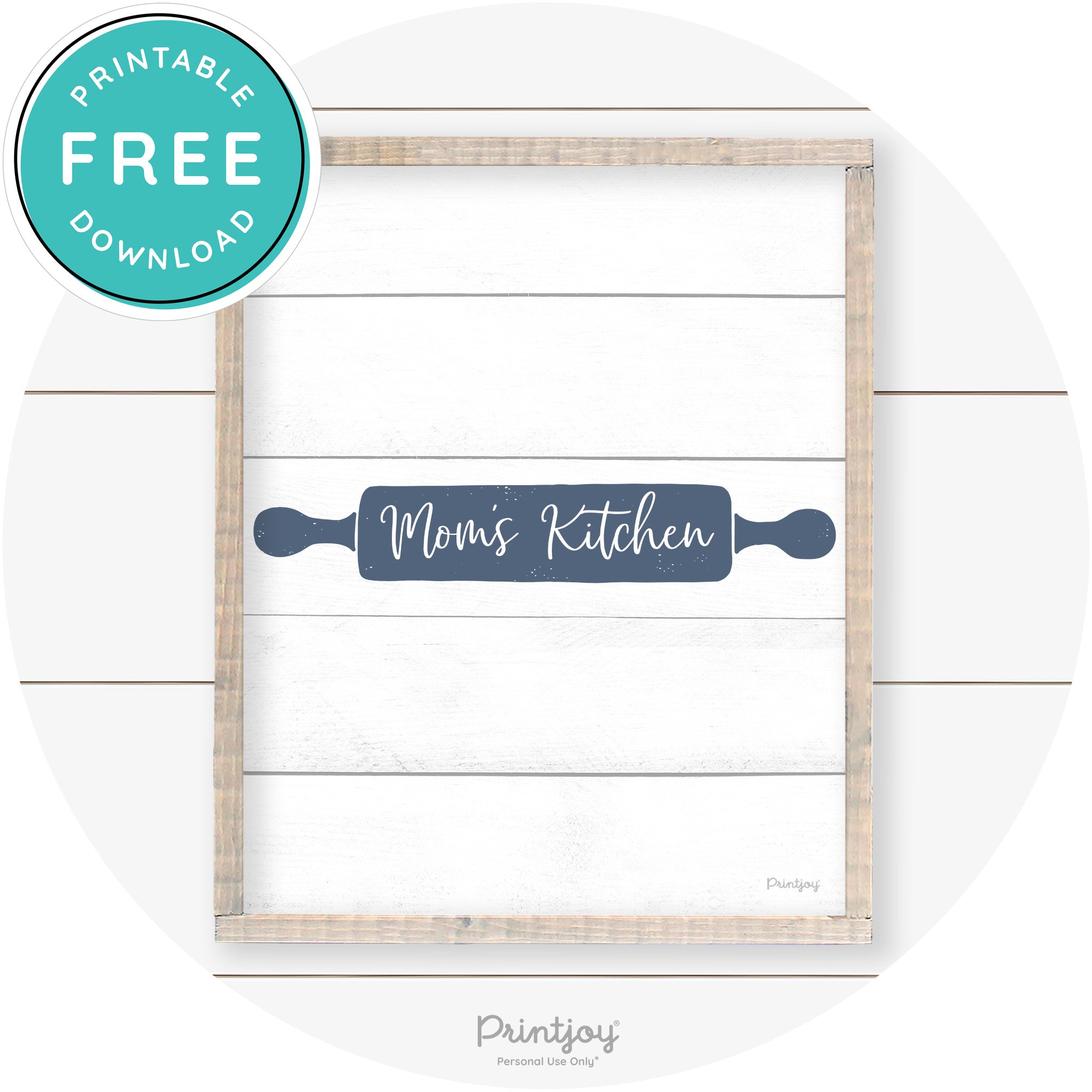 Mom's Kitchen Rolling Pin Cute Farmhouse Wall Art Free Printable - Printjoy