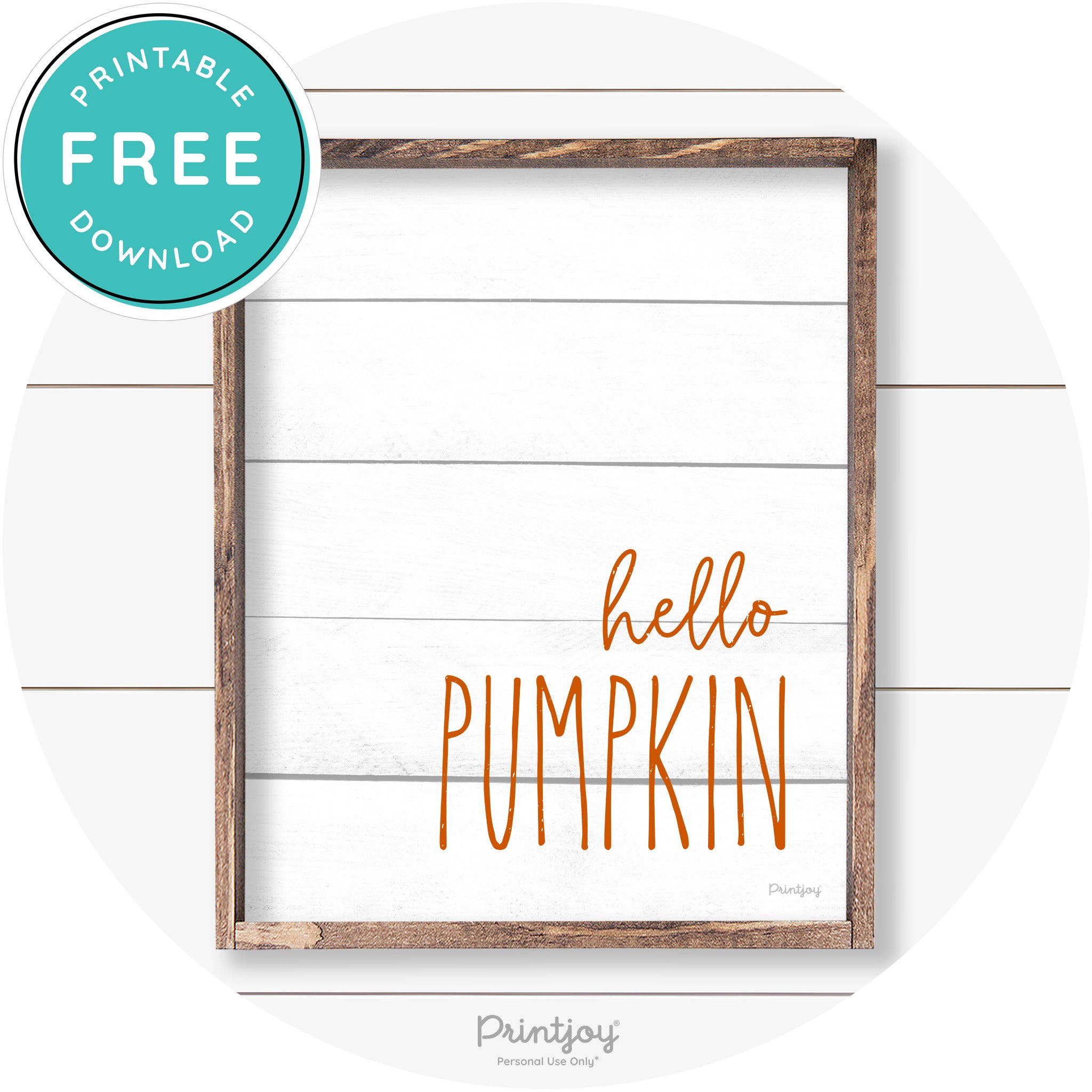 Hello Pumpkin Cute Fun Simple Farmhouse Wall Art Free Printable - Printjoy