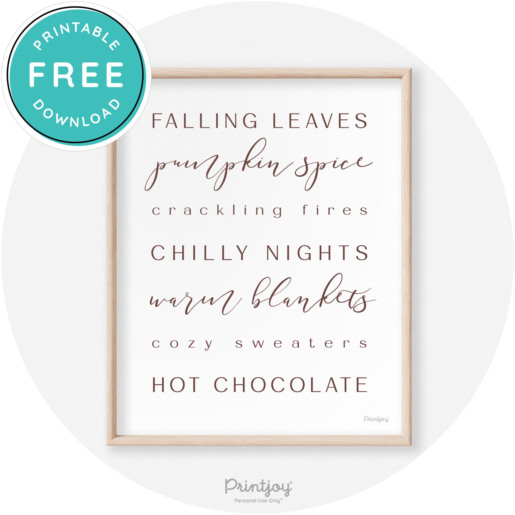 Fall Favorite Things Modern Transitional Decor Wall Art Free Printable - Printjoy