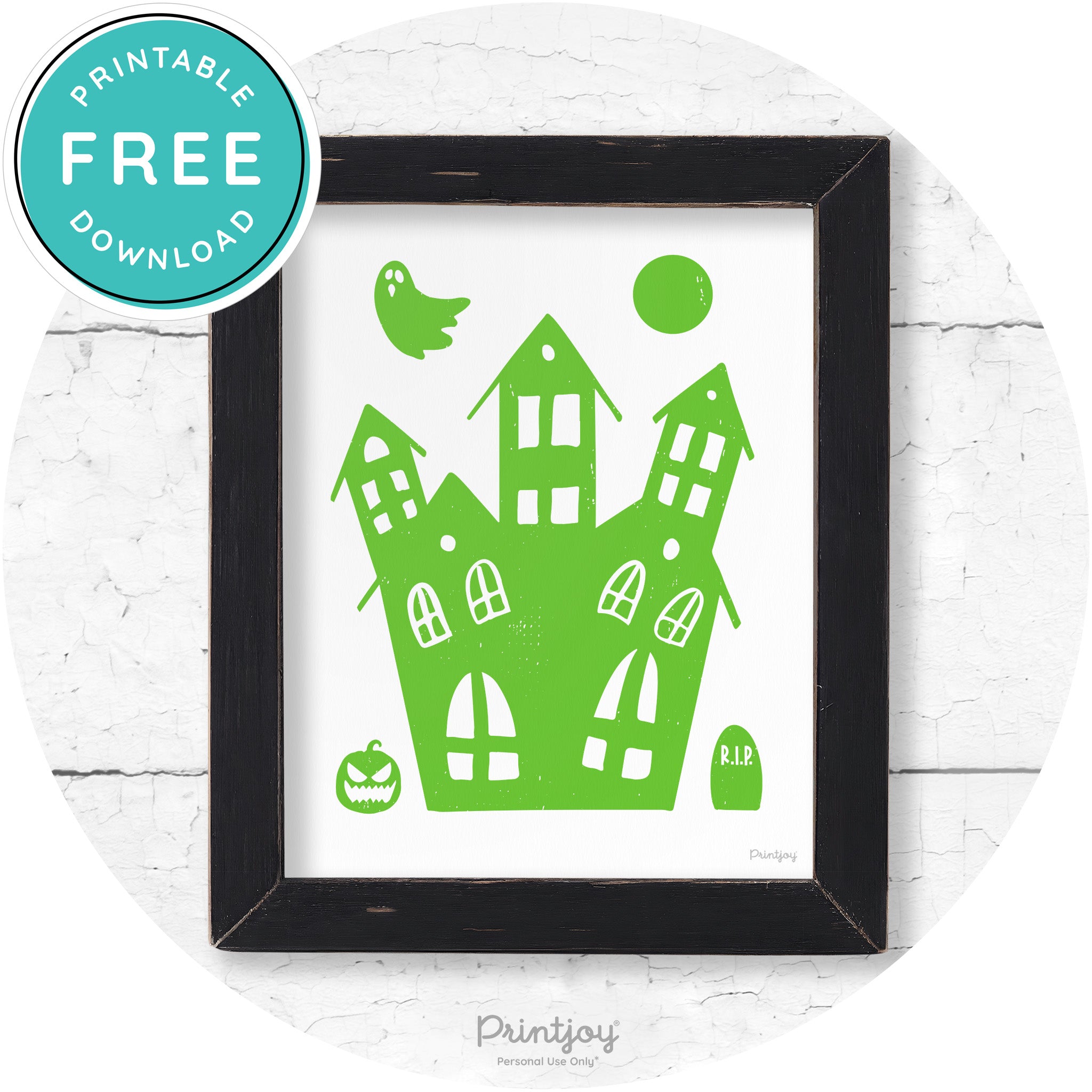 Fun Cute Haunted House Farmhouse Halloween Wall Art Free Printable - Printjoy