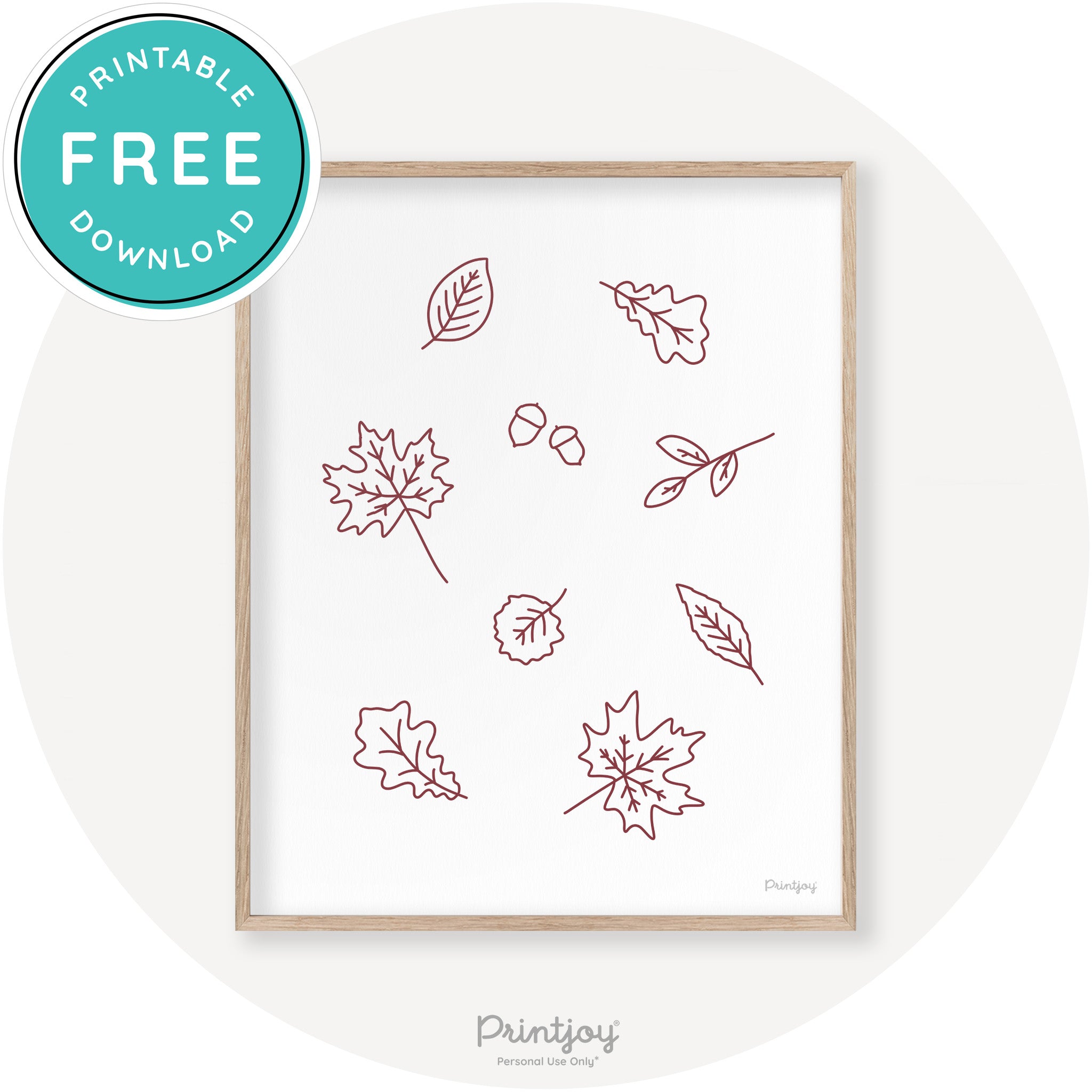 Fall Leaves Line Art Cute Fall Modern Chic Wall Art Printable - Printjoy