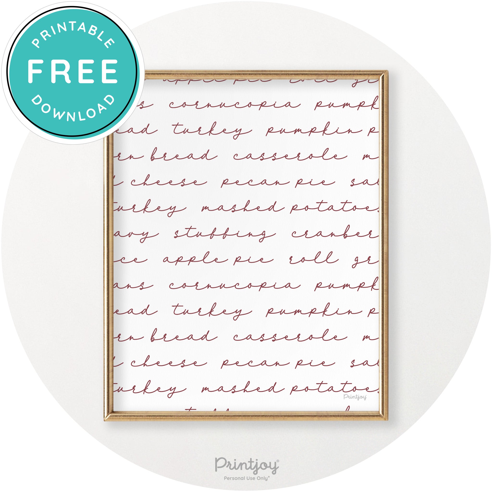 Thanksgiving Dinner List Cute Modern Chic Wall Art Printable - Printjoy