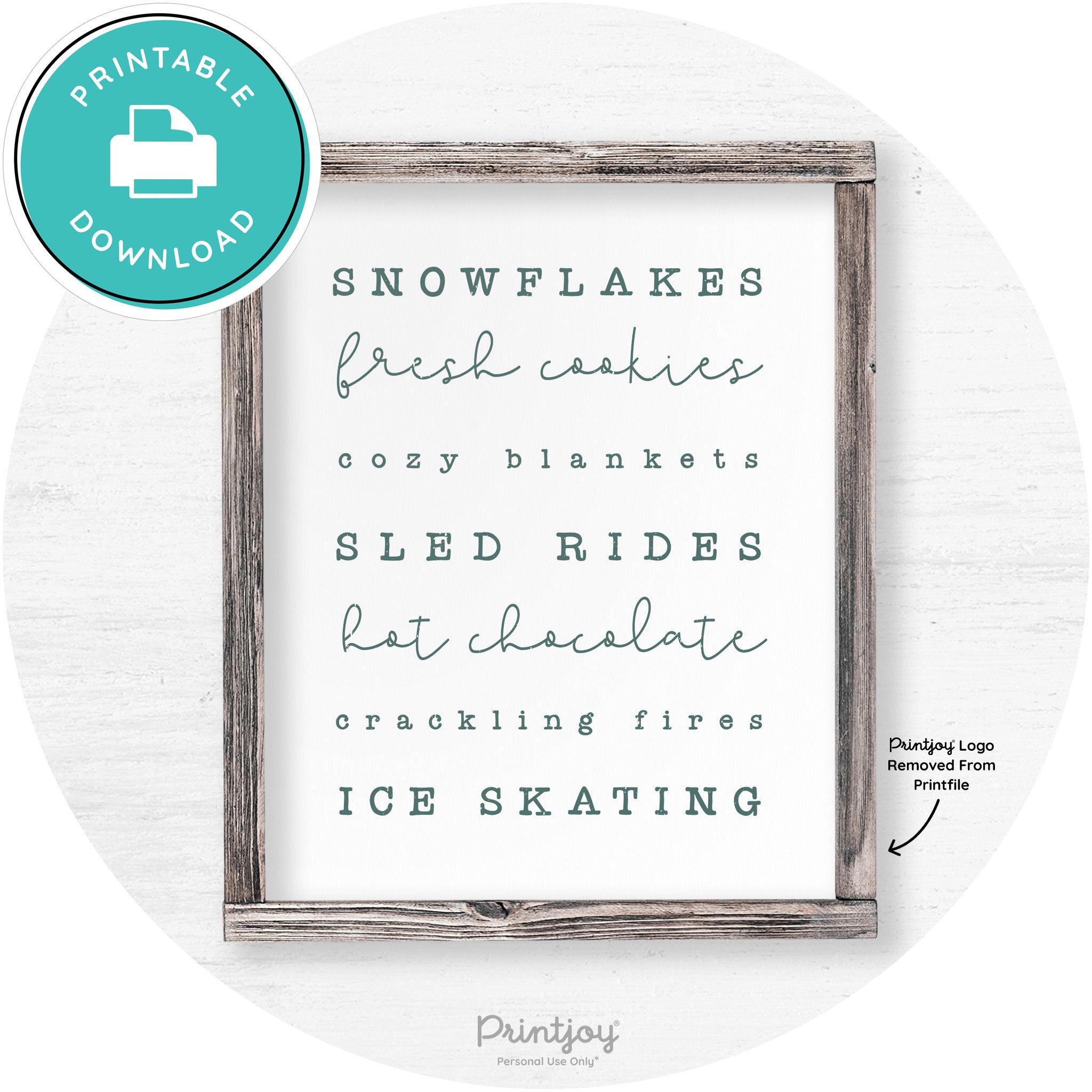 Winter Favorite Things Rustic Farmhouse Wall Art Decor Free Printable - Printjoy