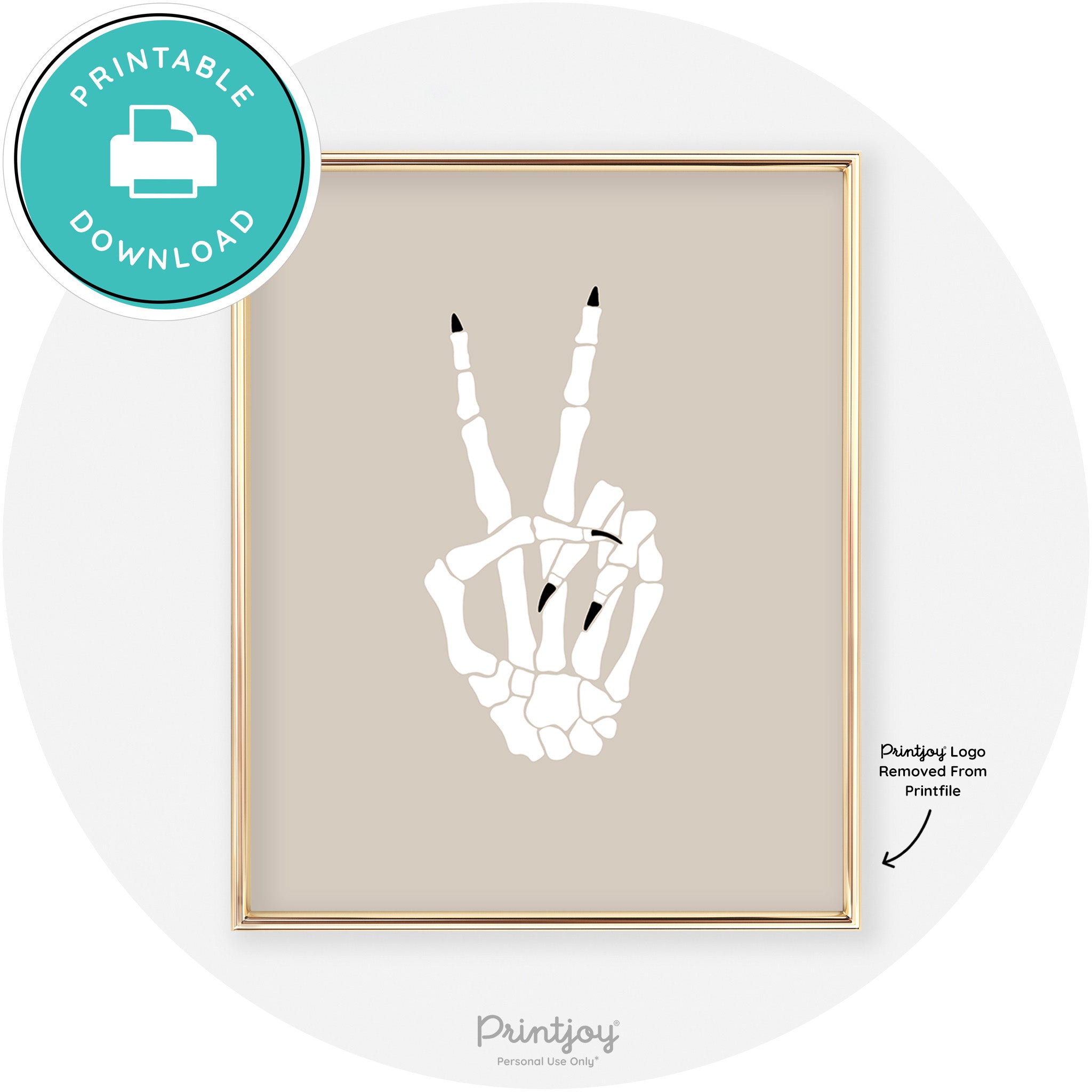 Skeleton Peace Hand Fun Cute Chic Halloween Wall Art Free Printable - Printjoy