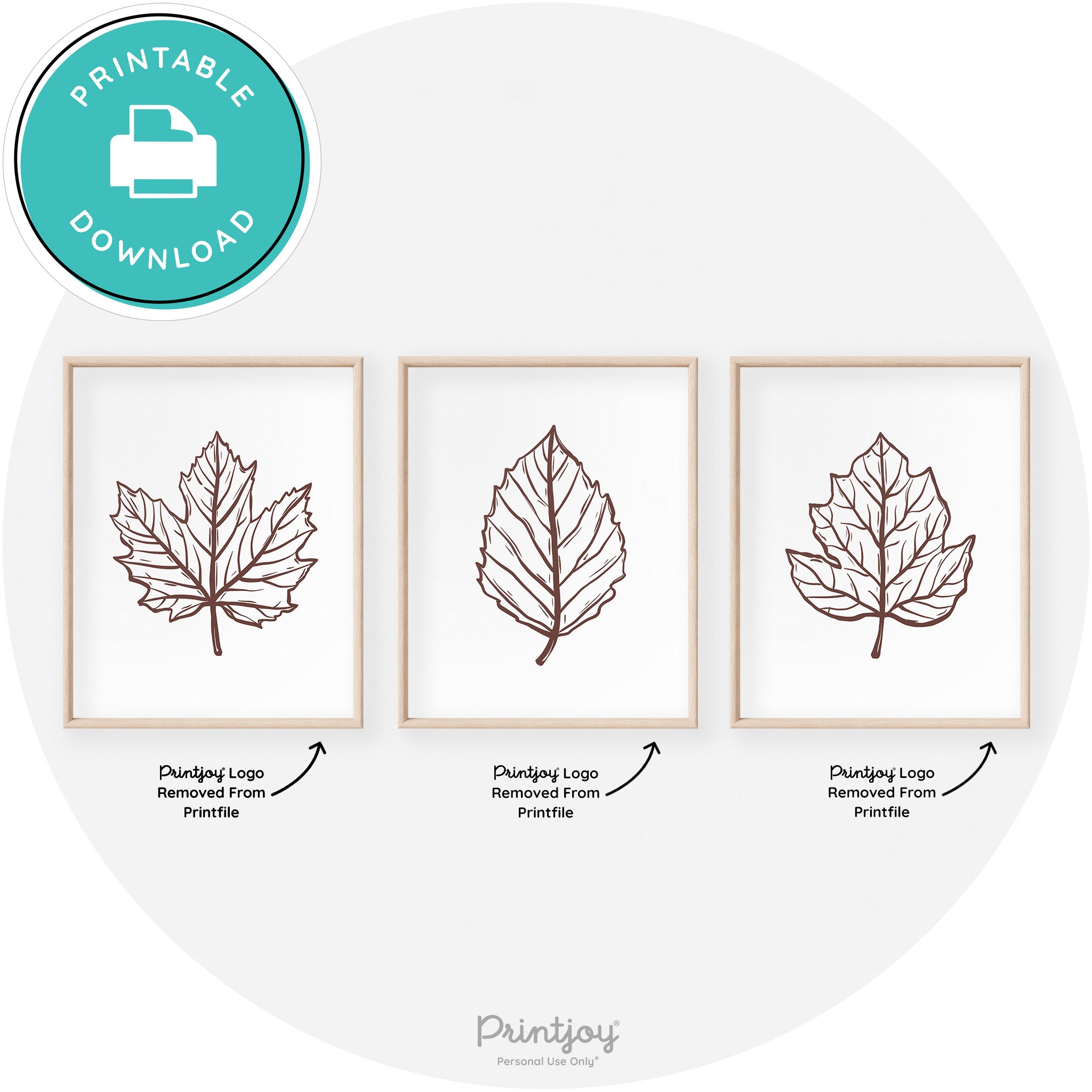 Fall Leaf Drawings Set of 3 Modern Transitional Wall Art Free Printable - Printjoy