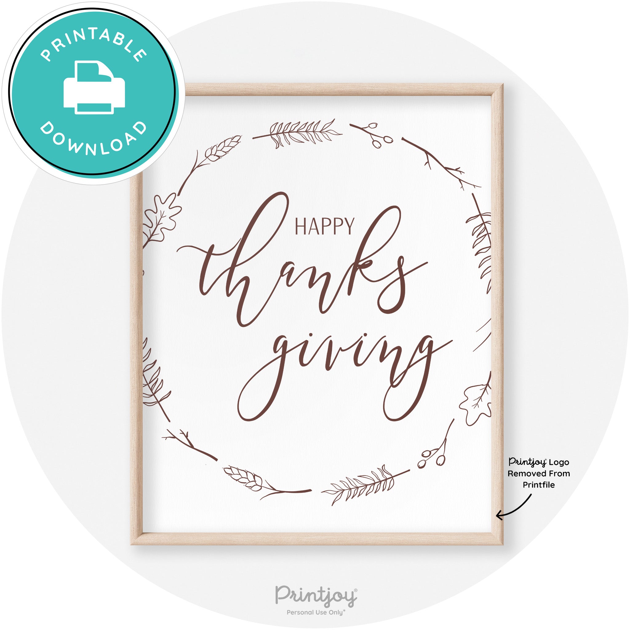 Happy Thanksgiving Wreath Transitional Wall Art Decor Free Printable - Printjoy