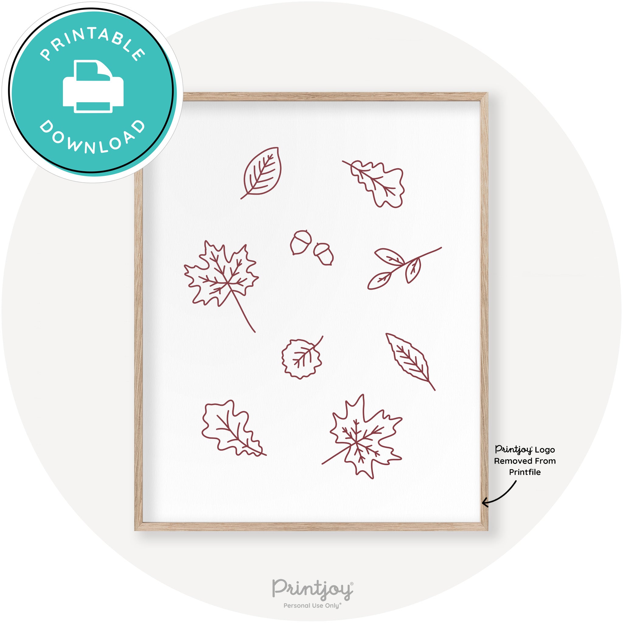 Fall Leaves Line Art Cute Fall Modern Chic Wall Art Printable - Printjoy