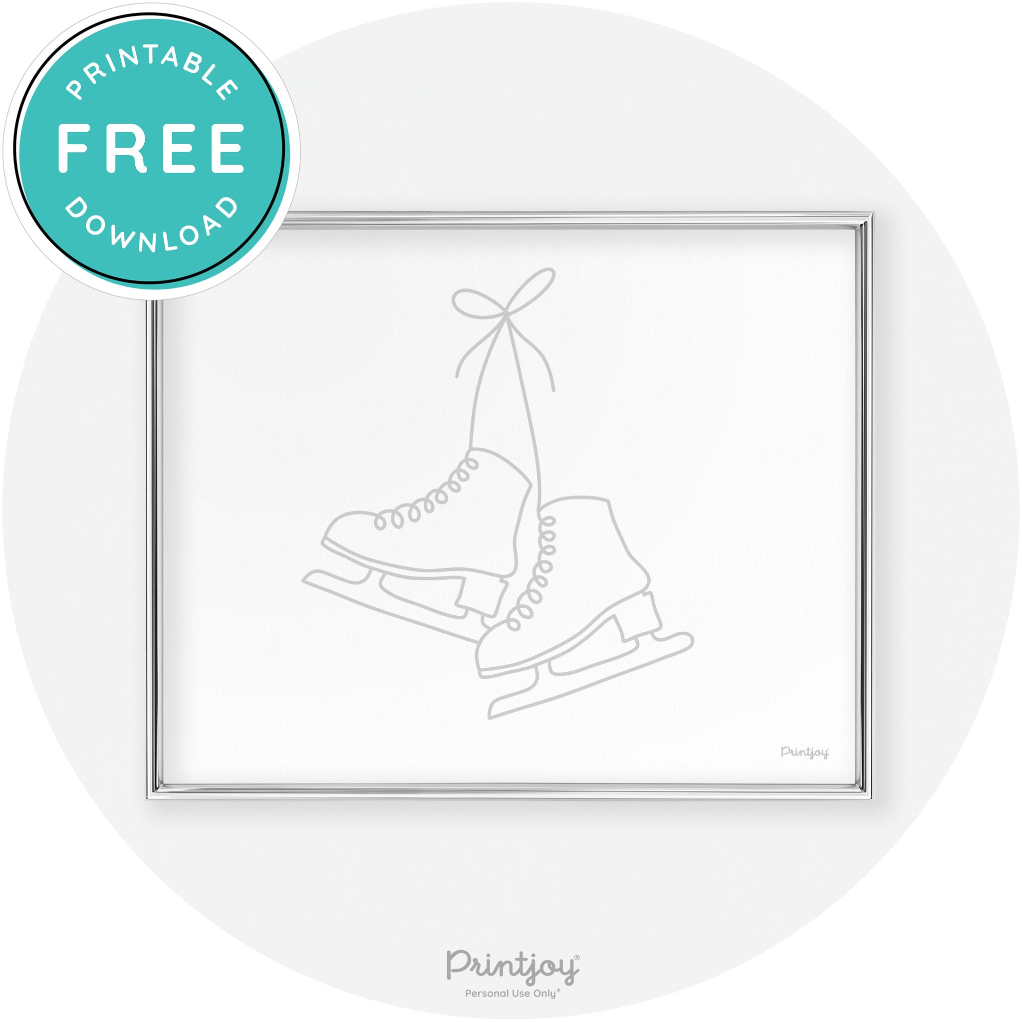 Ice Skates Line Art Cute Winter Modern Chic Wall Art Free Printable - Printjoy