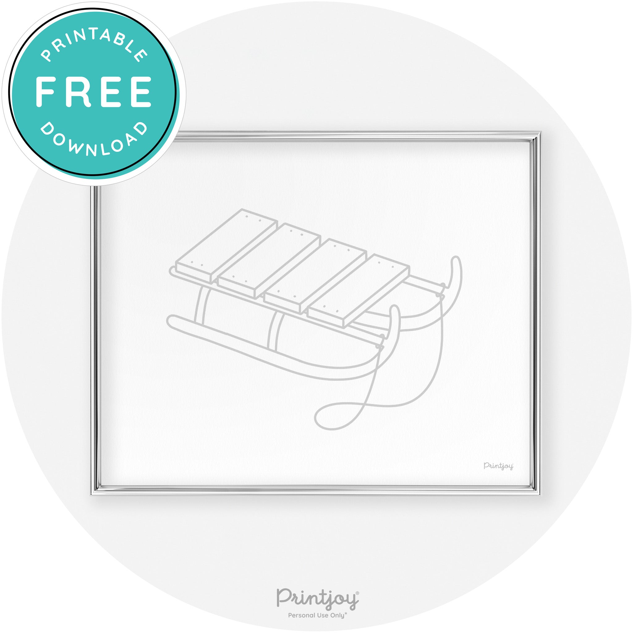 Sled Line Art Cute Simple Winter Chic Wall Art Decor Free Printable - Printjoy