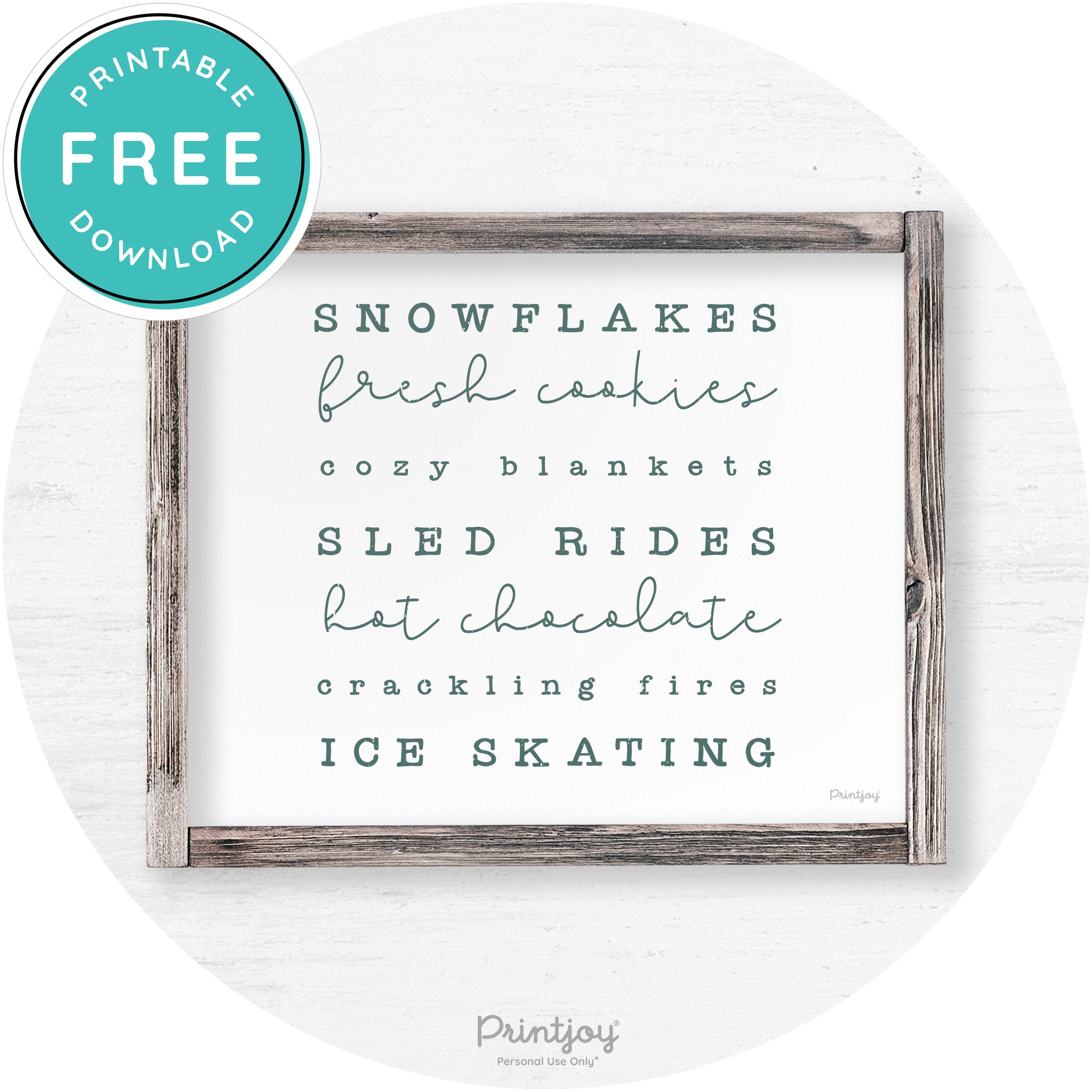 Winter Favorite Things Rustic Farmhouse Wall Art Decor Free Printable - Printjoy