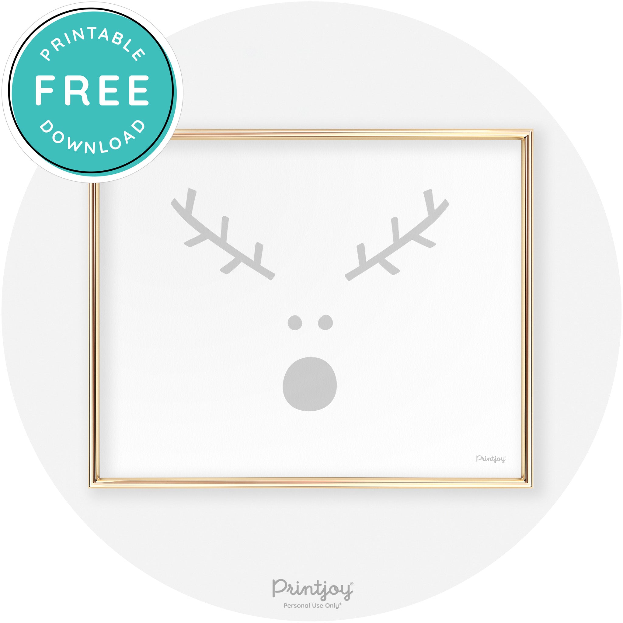 Simple Rudolph Reindeer Face Cute Chic Wall Art Free Printable - Printjoy
