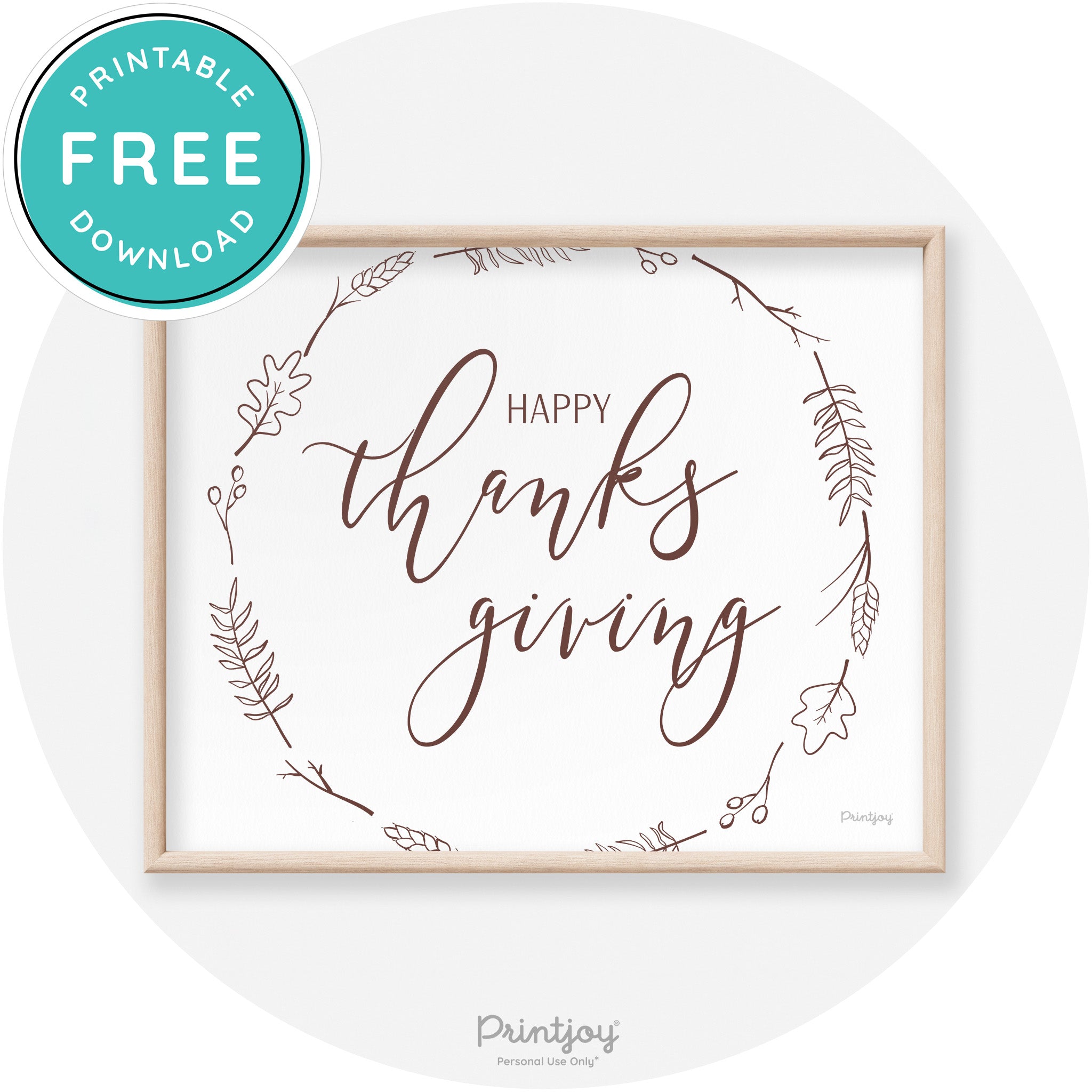 Happy Thanksgiving Wreath Transitional Wall Art Decor Free Printable - Printjoy