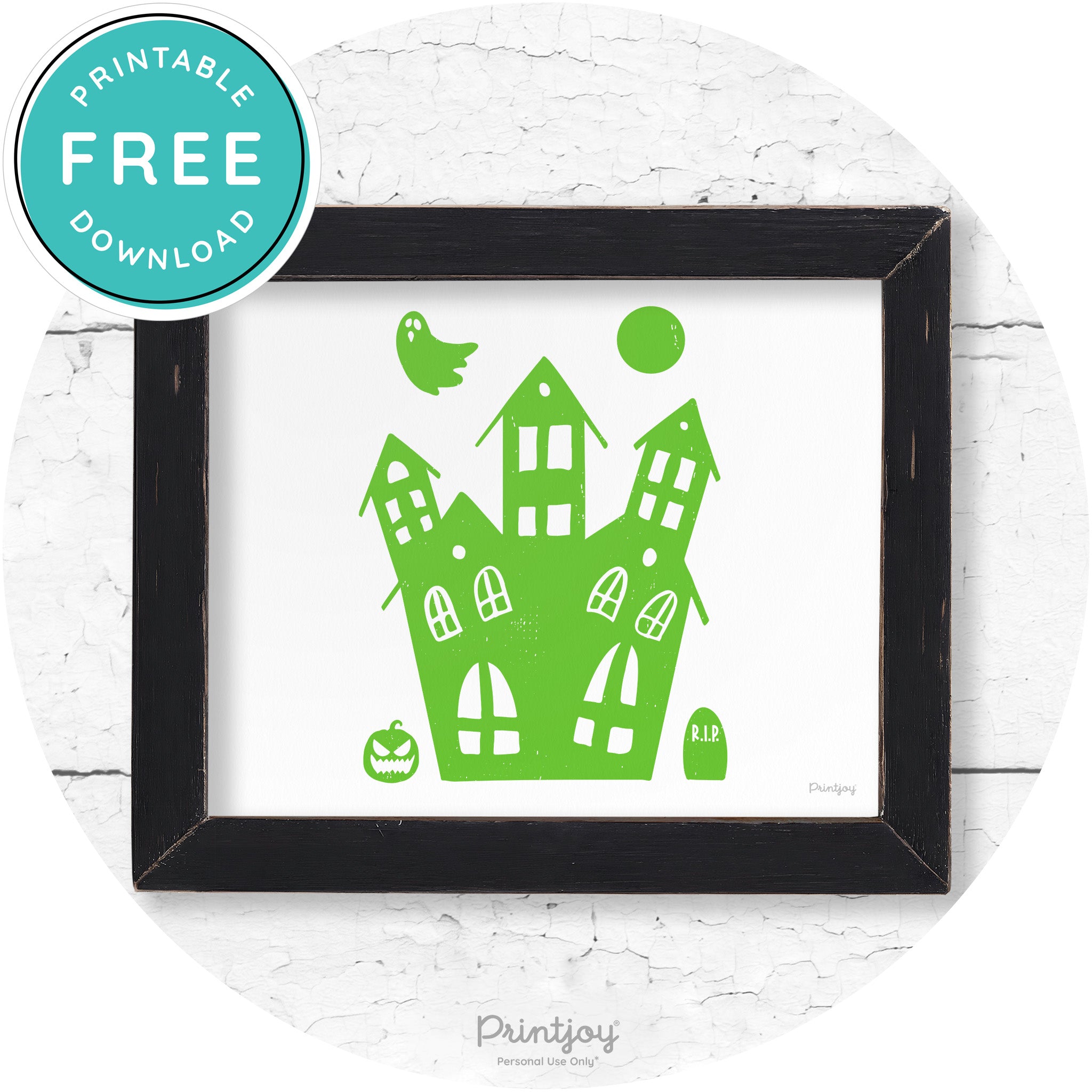 Fun Cute Haunted House Farmhouse Halloween Wall Art Free Printable - Printjoy