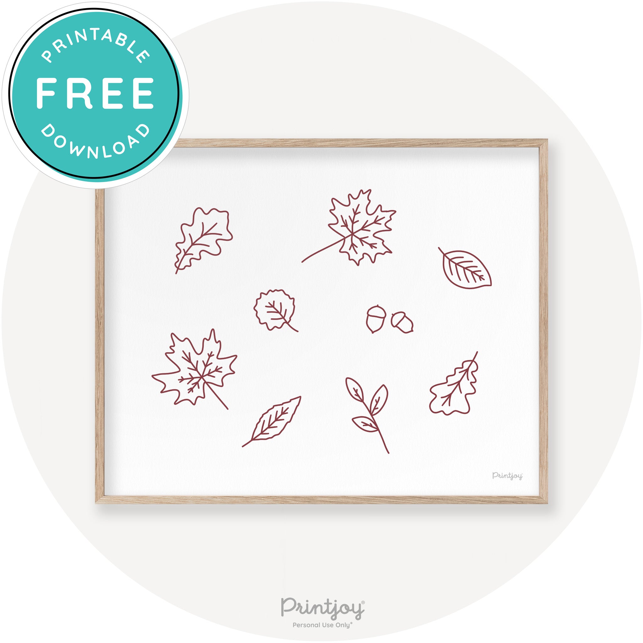 Fall Leaves Line Art Cute Fall Modern Chic Wall Art Printable - Printjoy