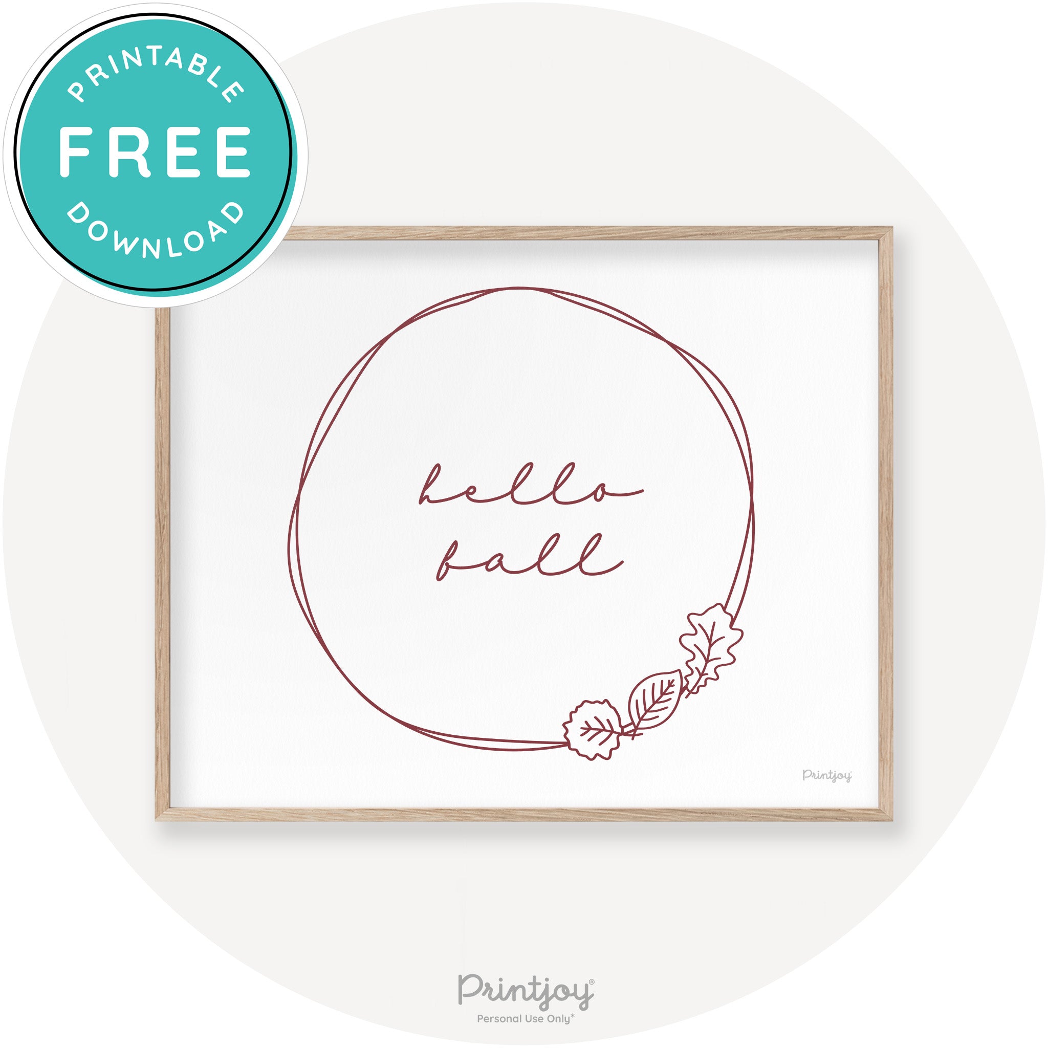 Hello Fall Wreath Cute Modern Chic Decor Wall Art Printable - Printjoy