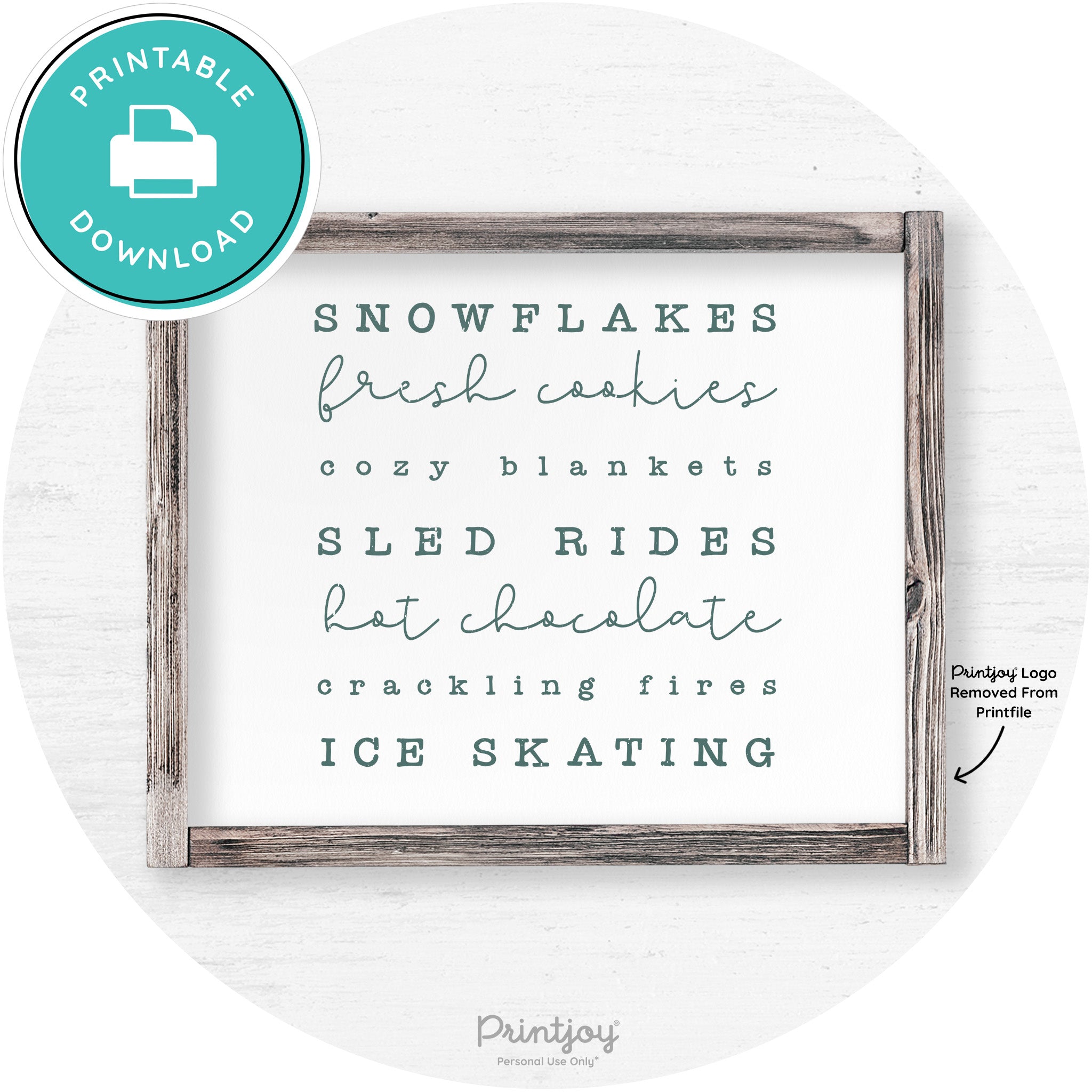 Winter Favorite Things Rustic Farmhouse Wall Art Decor Free Printable - Printjoy