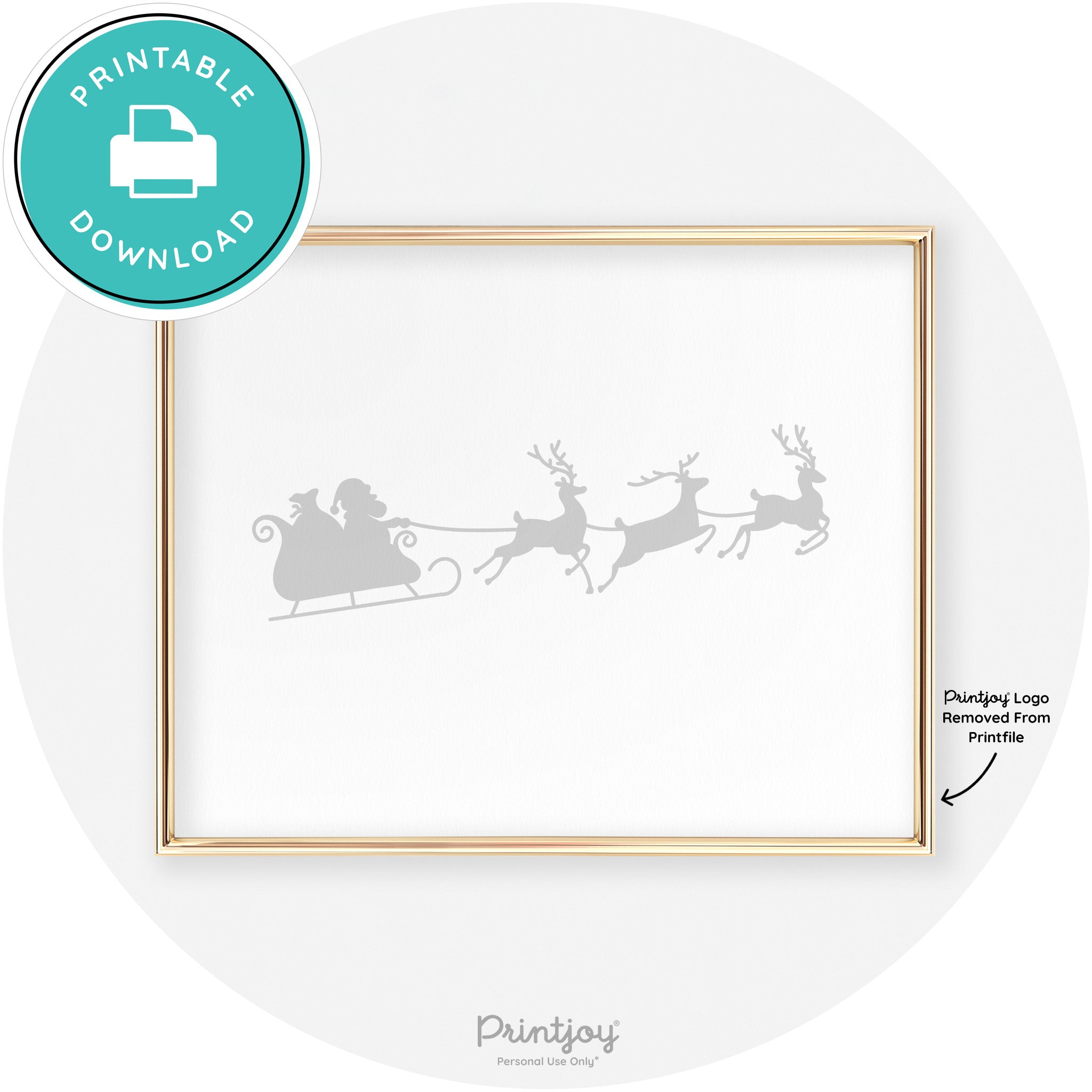 Santa Sleigh Reindeer Silhouette Cute Chic Wall Art Free Printable - Printjoy