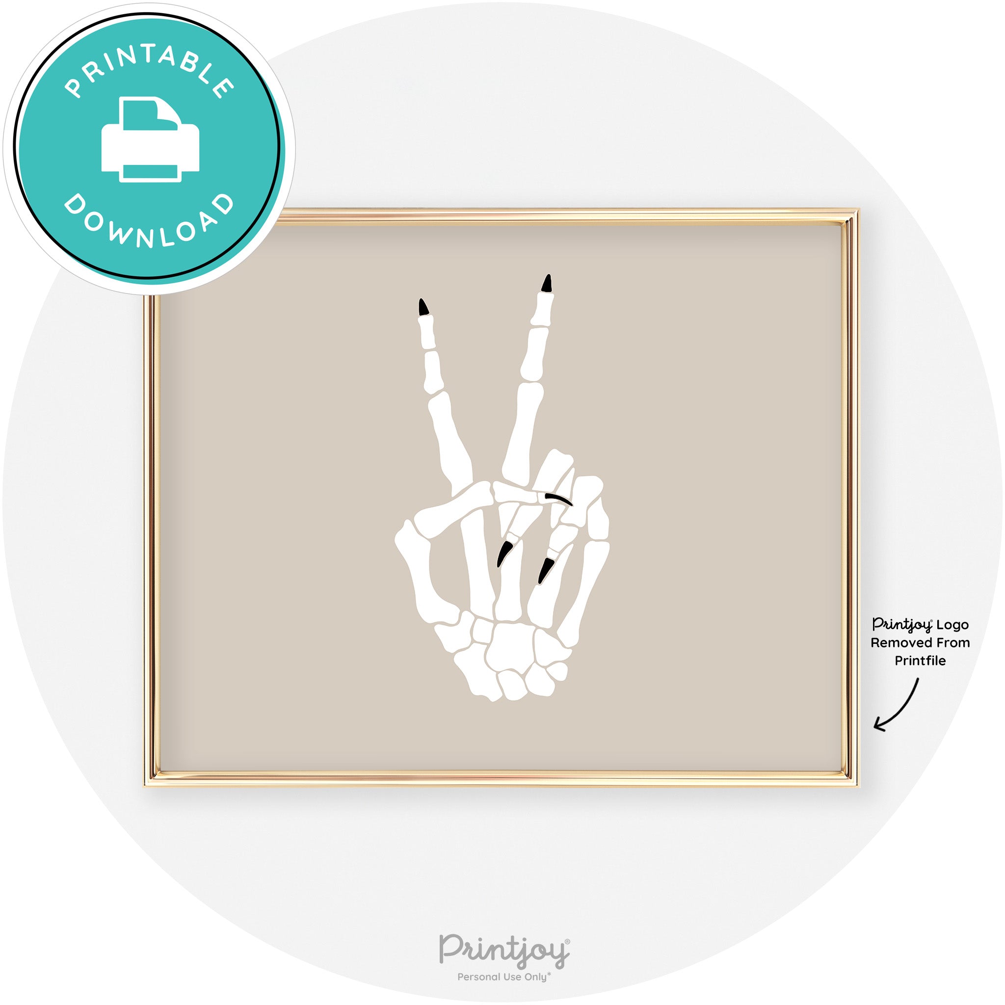 Skeleton Peace Hand Fun Cute Chic Halloween Wall Art Free Printable - Printjoy