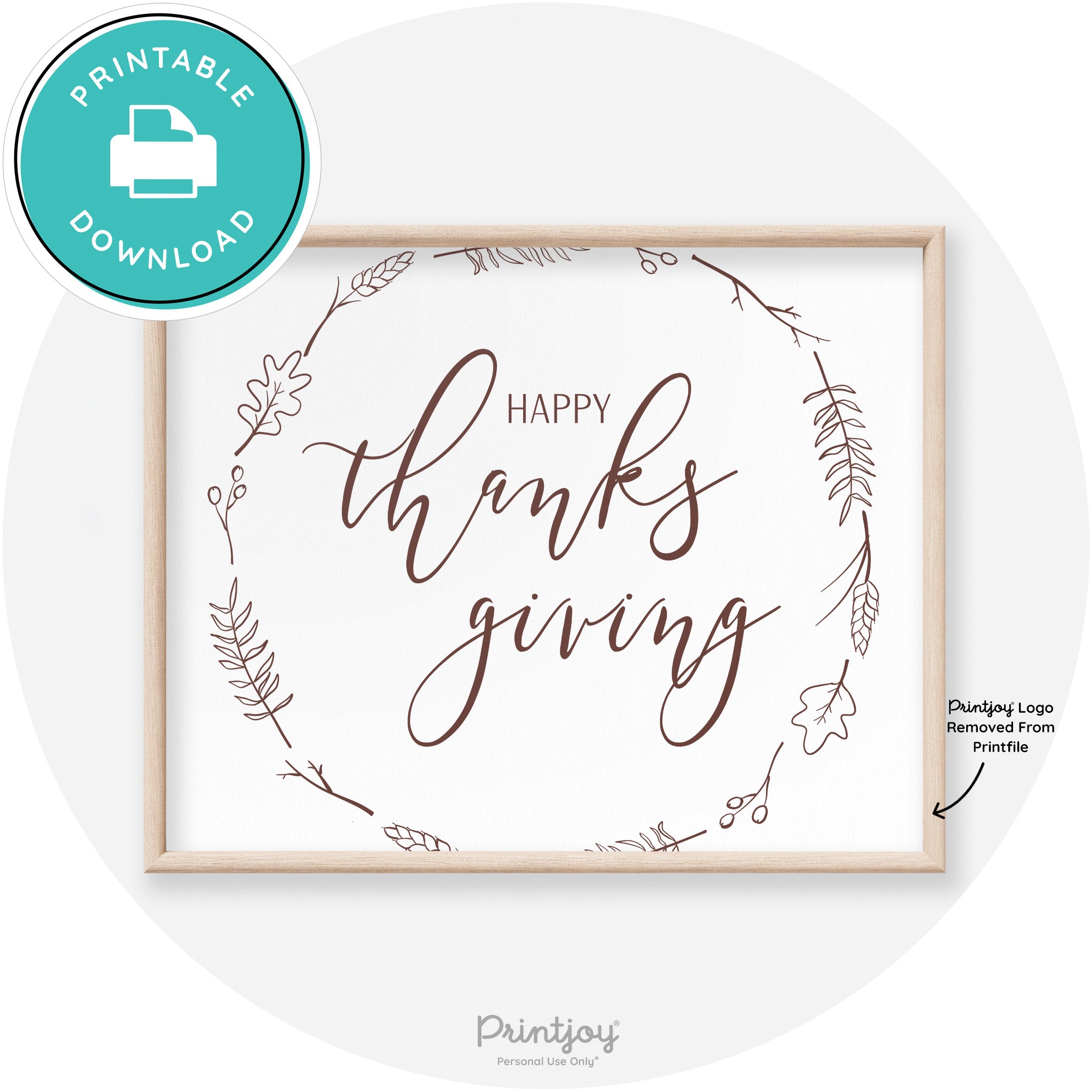 Happy Thanksgiving Wreath Transitional Wall Art Decor Free Printable - Printjoy