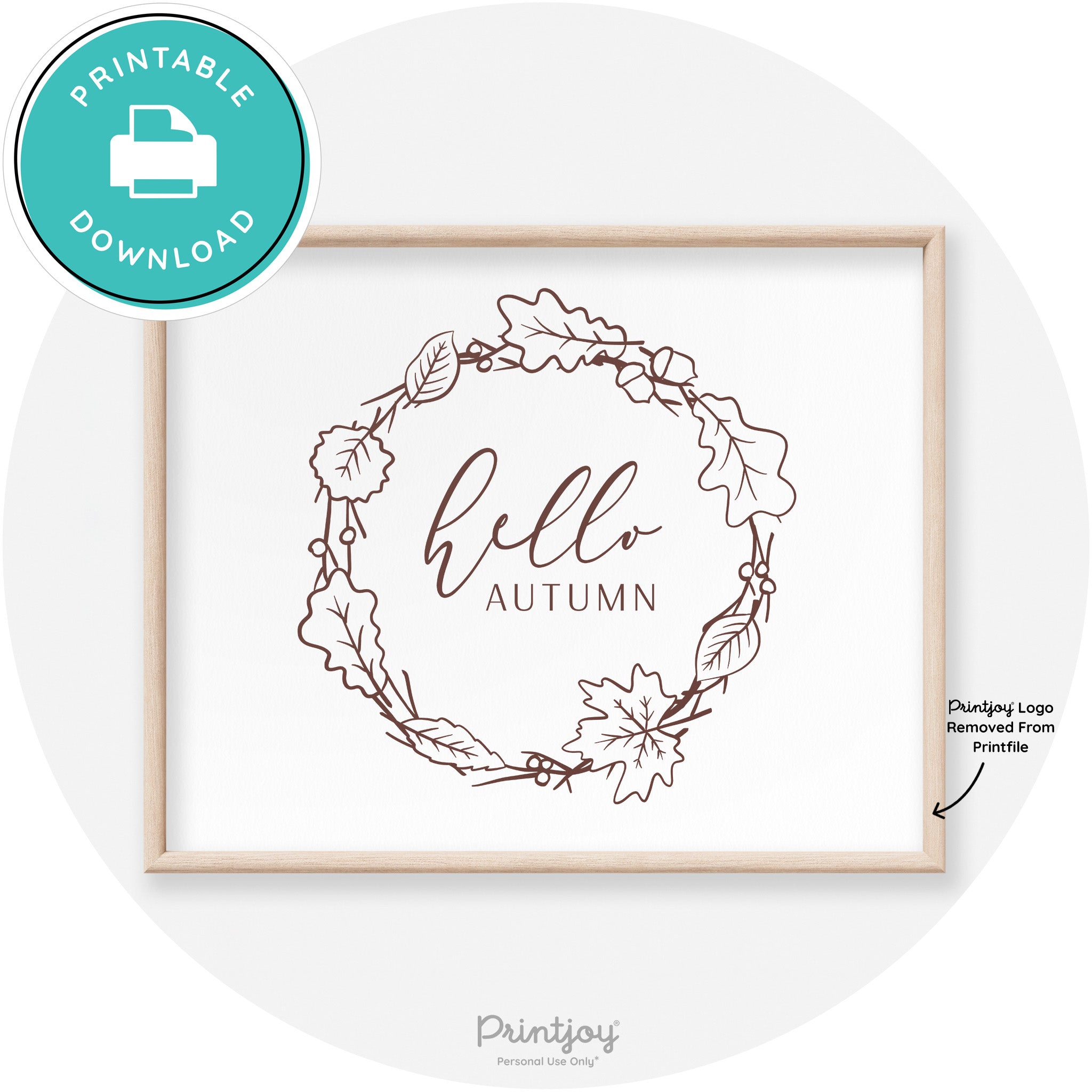 Hello Autumn Fall Wreath Transitional Decor Wall Art Free Printable - Printjoy