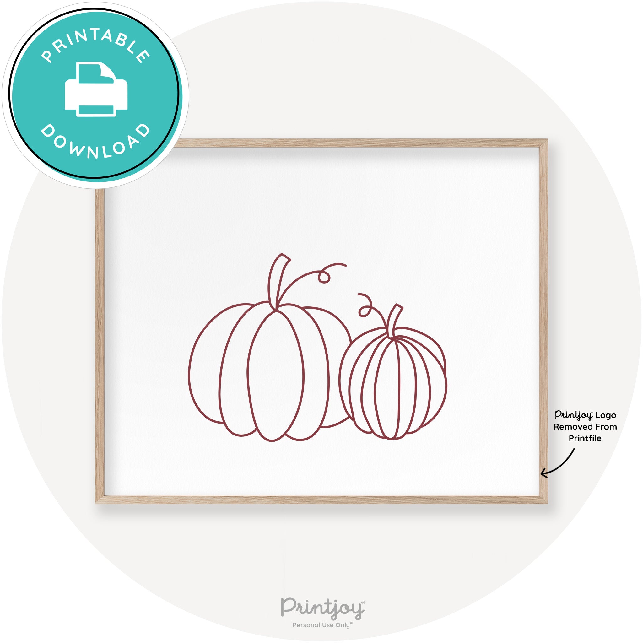 Pumpkin Pair Line Art Cute Fall Modern Chic Wall Art Printable - Printjoy