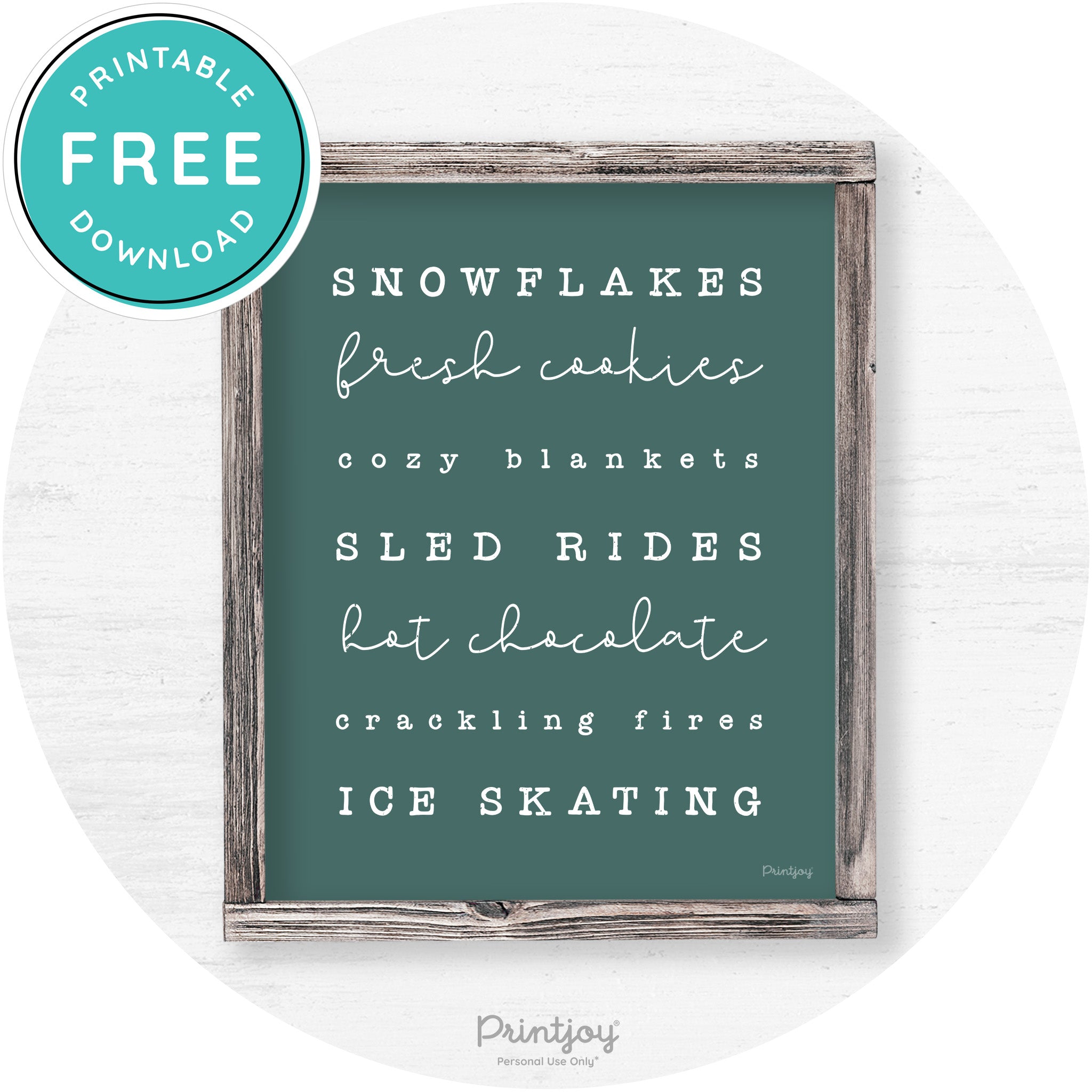 Winter Favorite Things Rustic Farmhouse Wall Art Decor Free Printable - Printjoy