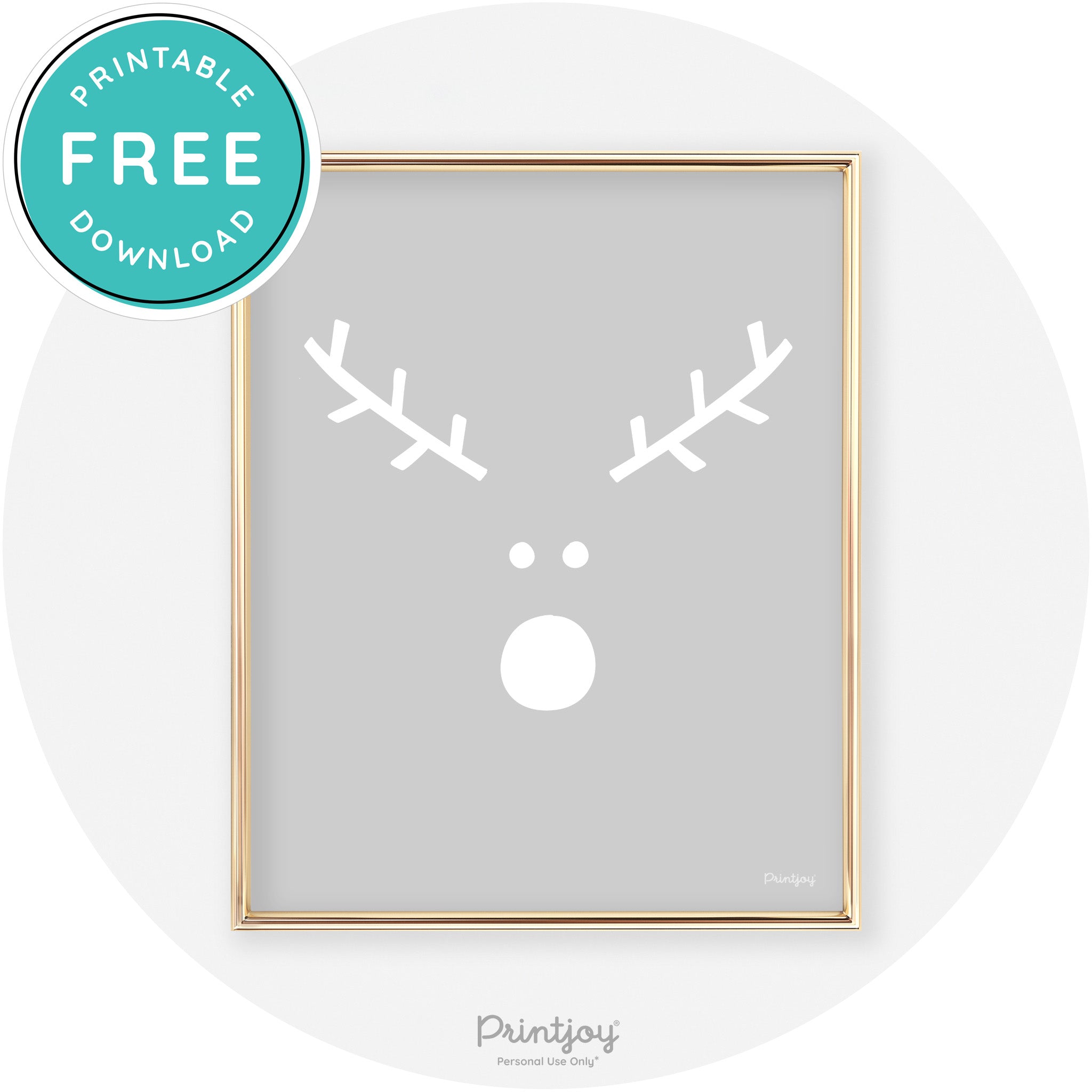 Simple Rudolph Reindeer Face Cute Chic Wall Art Free Printable - Printjoy