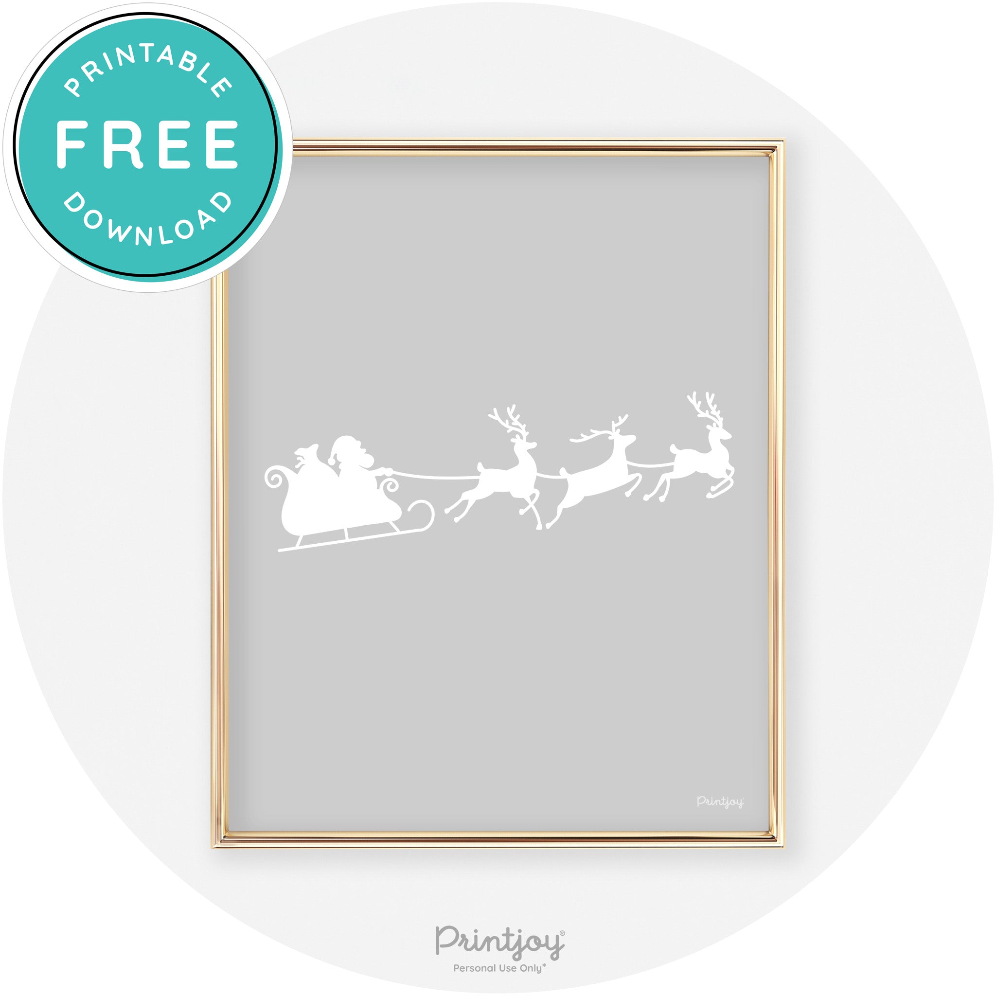 Santa Sleigh Reindeer Silhouette Cute Chic Wall Art Free Printable - Printjoy