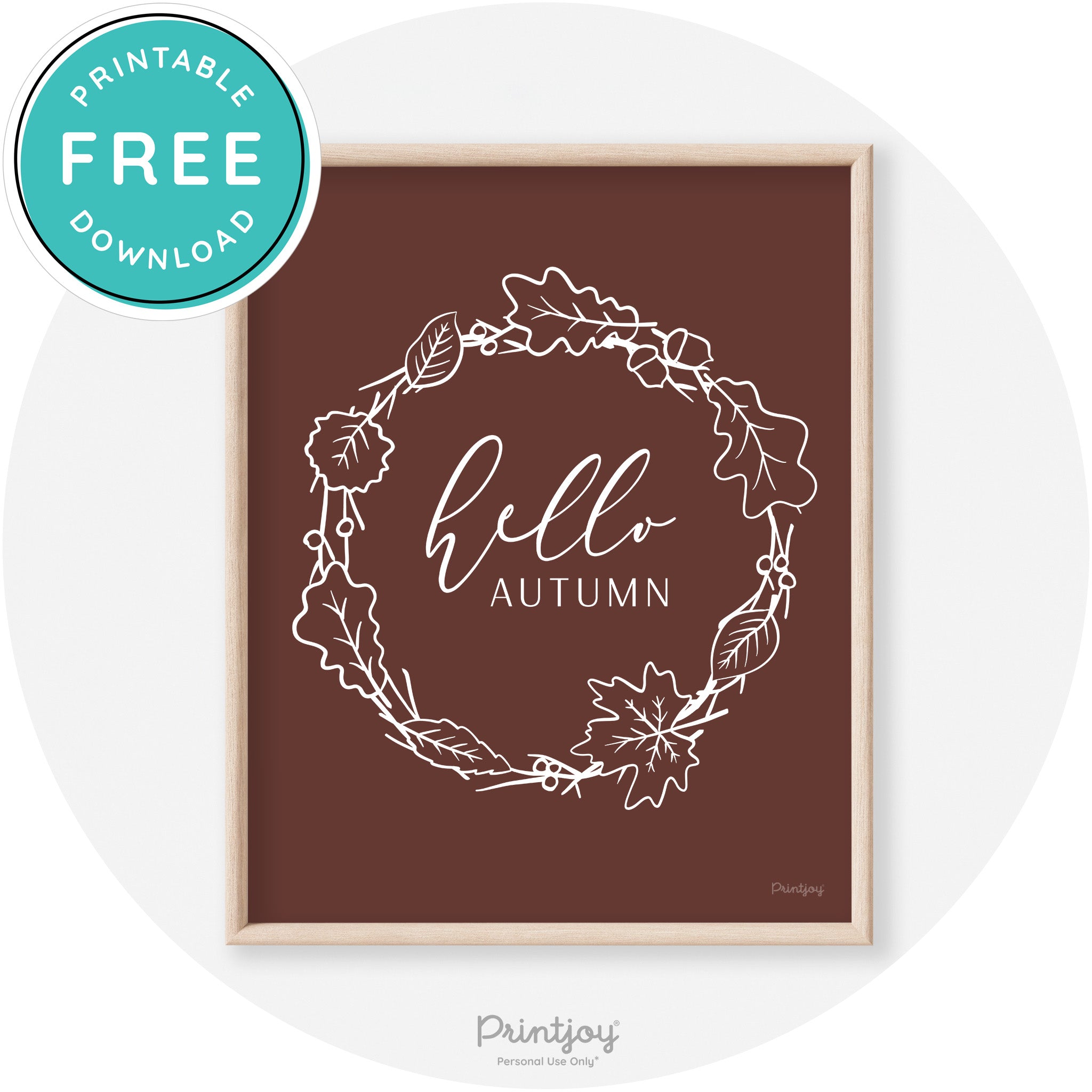 Hello Autumn Fall Wreath Transitional Decor Wall Art Free Printable - Printjoy