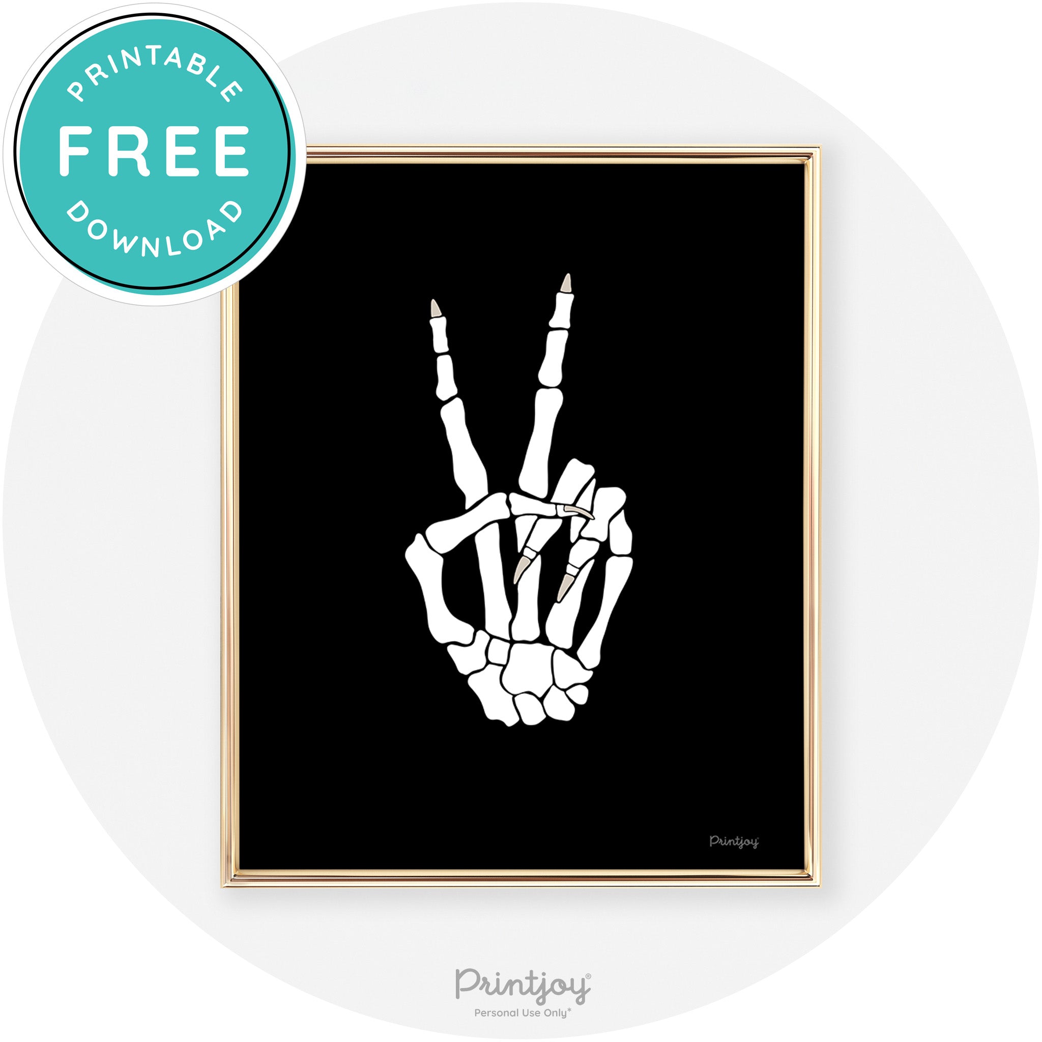 Skeleton Peace Hand Fun Cute Chic Halloween Wall Art Free Printable - Printjoy