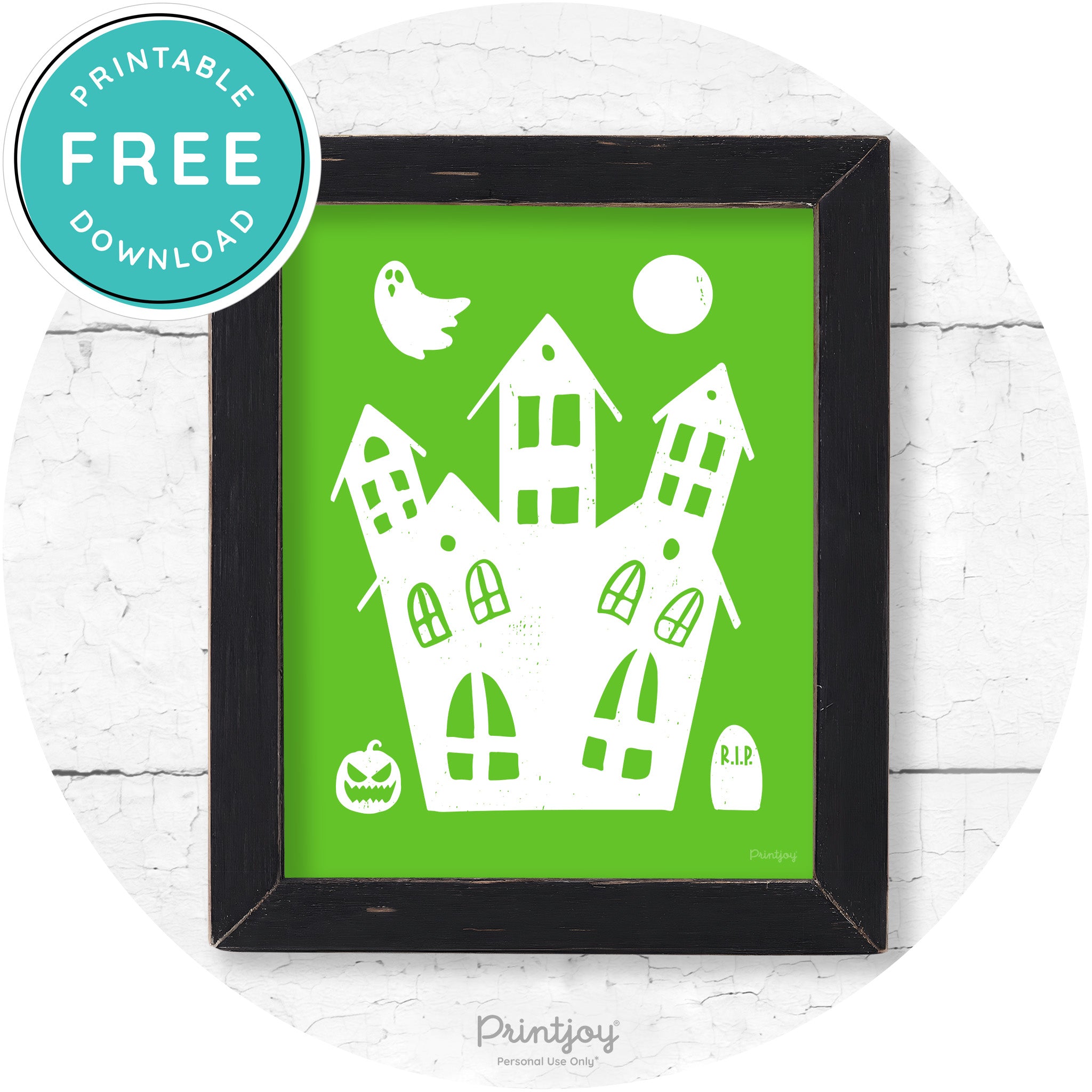Fun Cute Haunted House Farmhouse Halloween Wall Art Free Printable - Printjoy