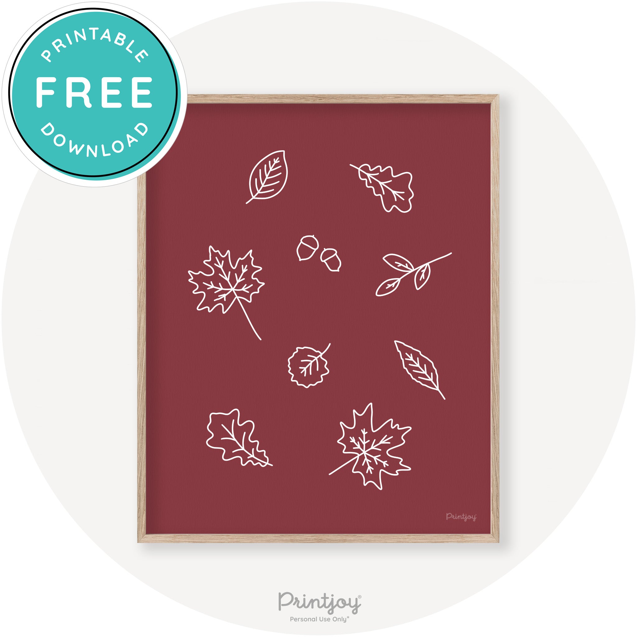 Fall Leaves Line Art Cute Fall Modern Chic Wall Art Printable - Printjoy