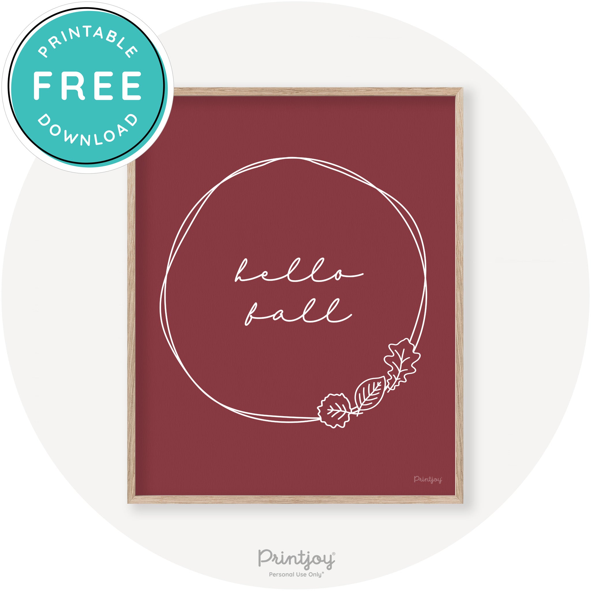 Hello Fall Wreath Cute Modern Chic Decor Wall Art Printable - Printjoy