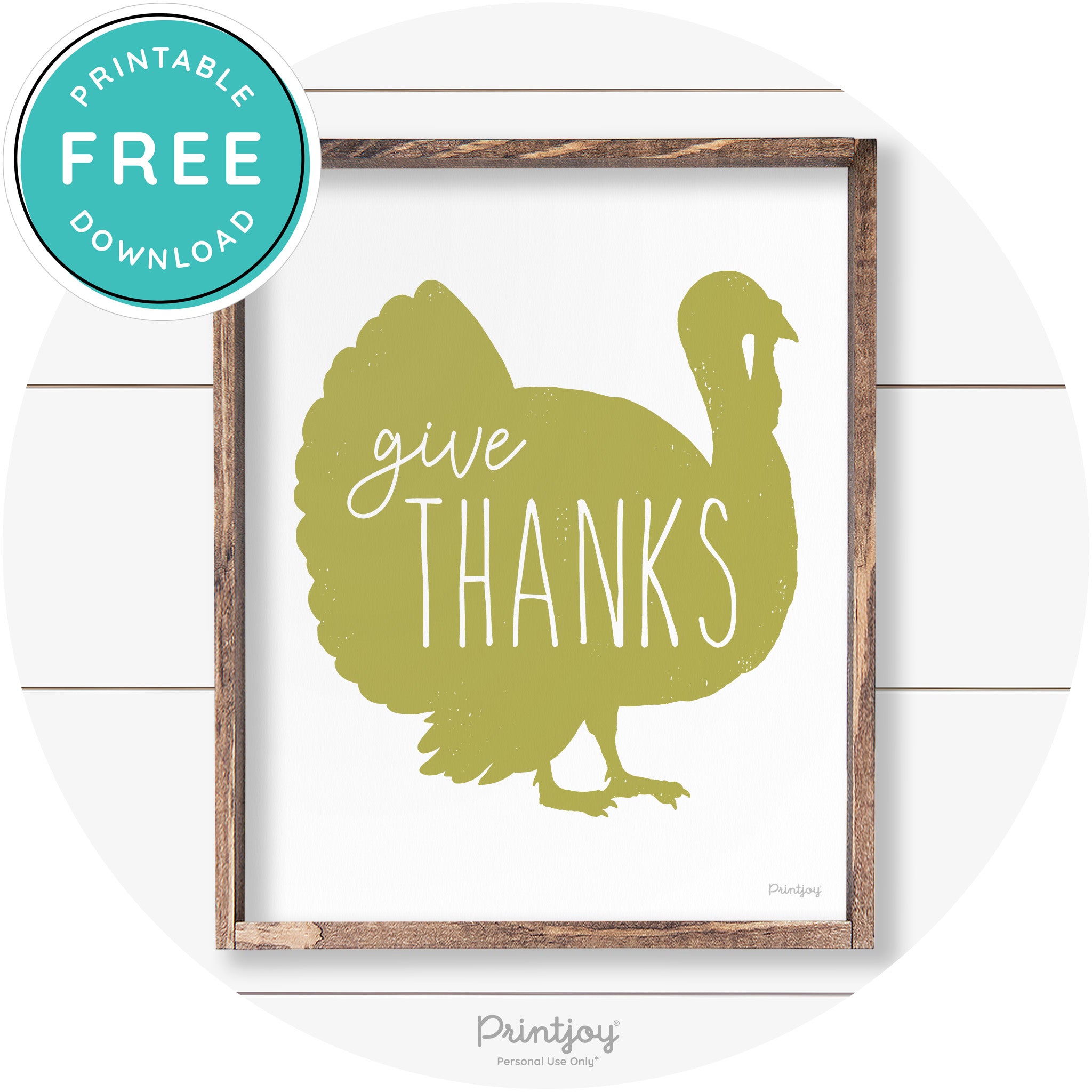 Give Thanks Turkey Thanksgiving Farmhouse Wall Art Free Printable - Printjoy