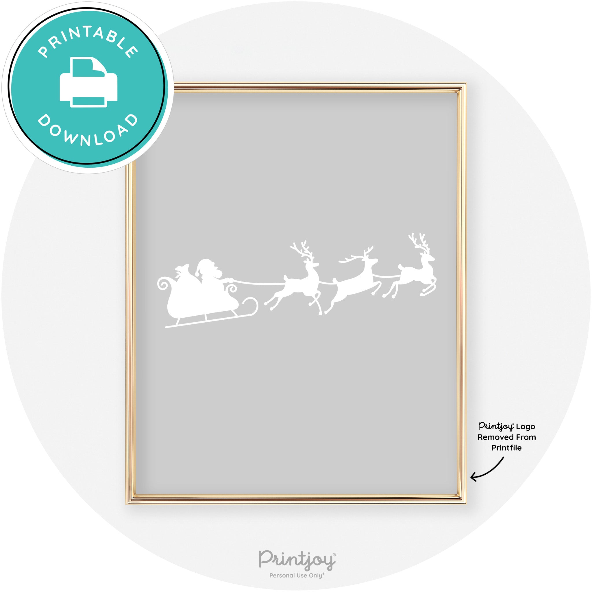 Santa Sleigh Reindeer Silhouette Cute Chic Wall Art Free Printable - Printjoy