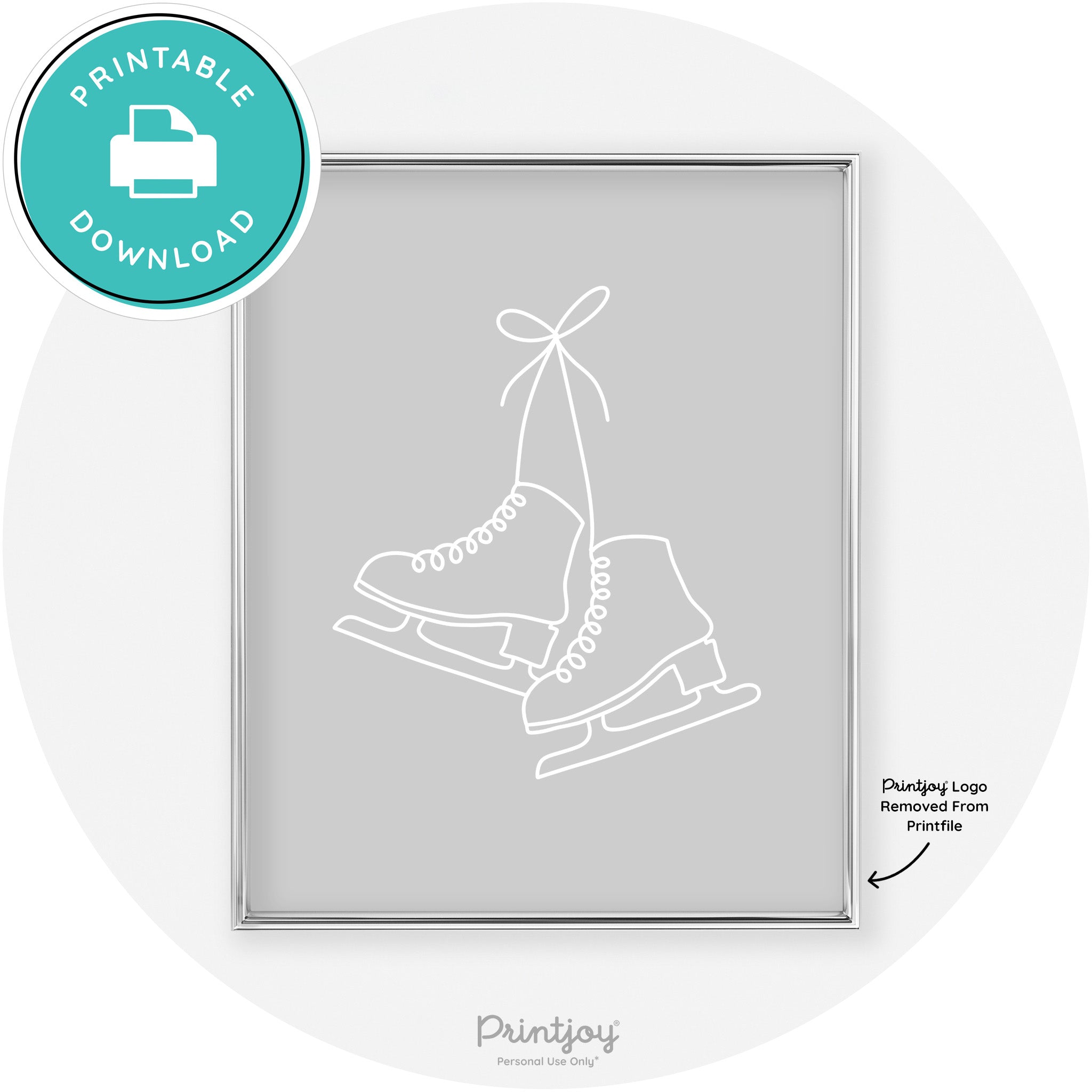 Ice Skates Line Art Cute Winter Modern Chic Wall Art Free Printable - Printjoy