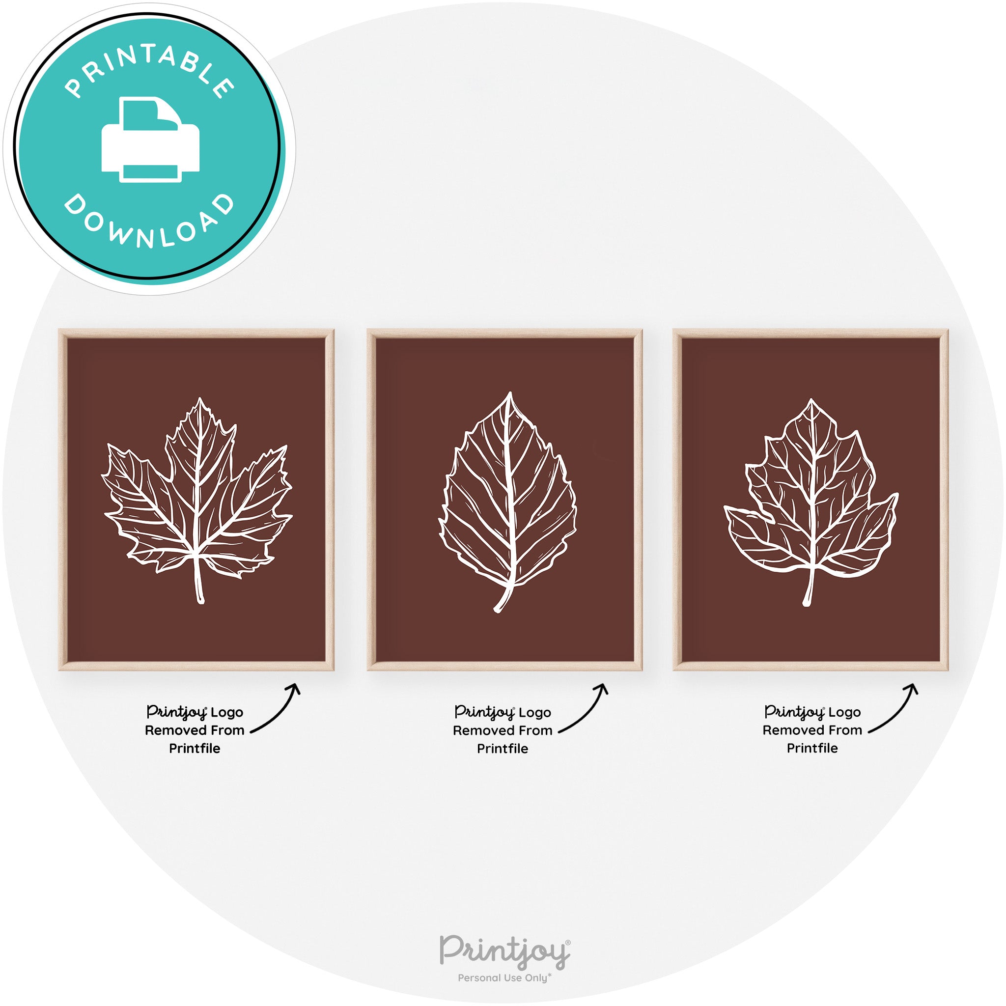 Fall Leaf Drawings Set of 3 Modern Transitional Wall Art Free Printable - Printjoy