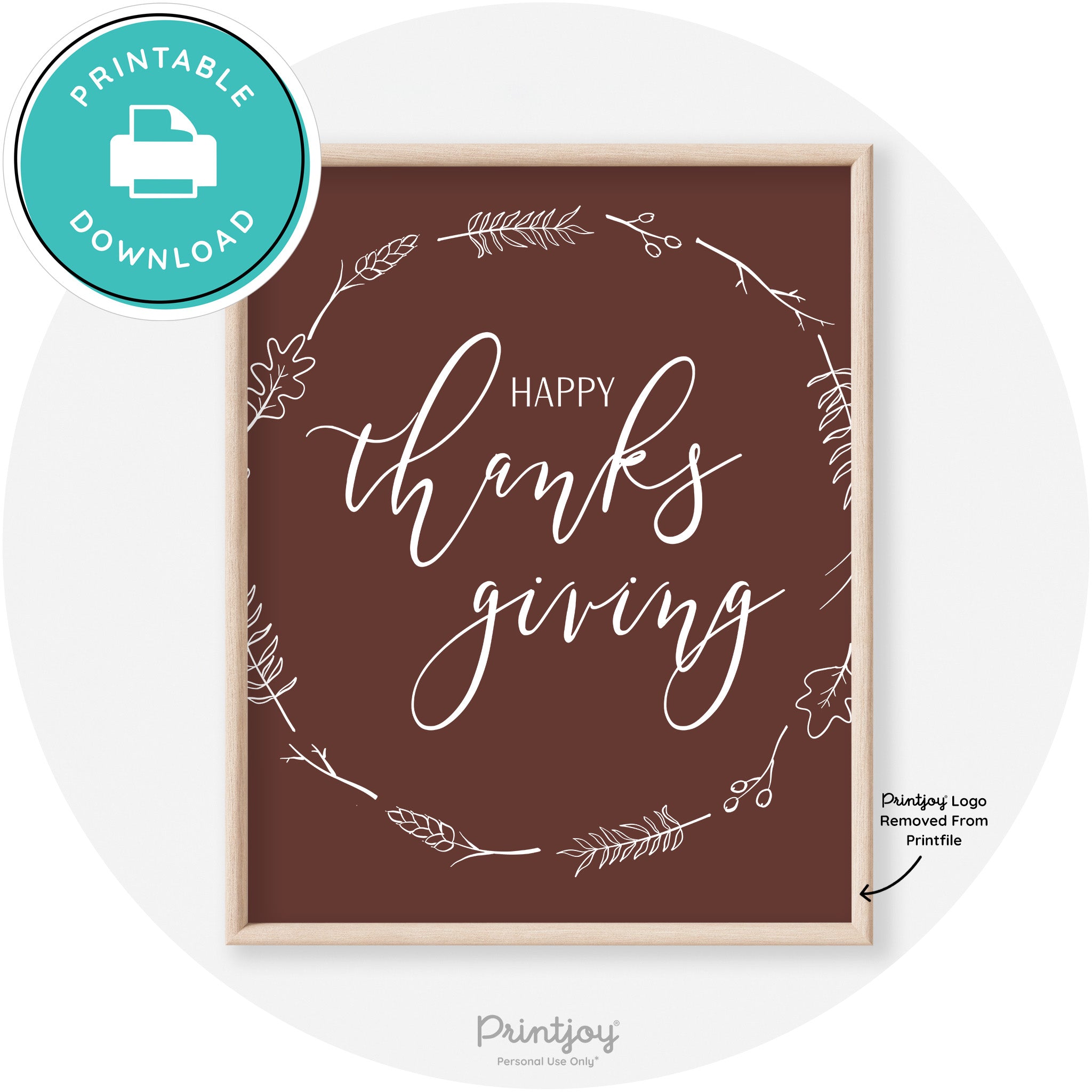 Happy Thanksgiving Wreath Transitional Wall Art Decor Free Printable - Printjoy